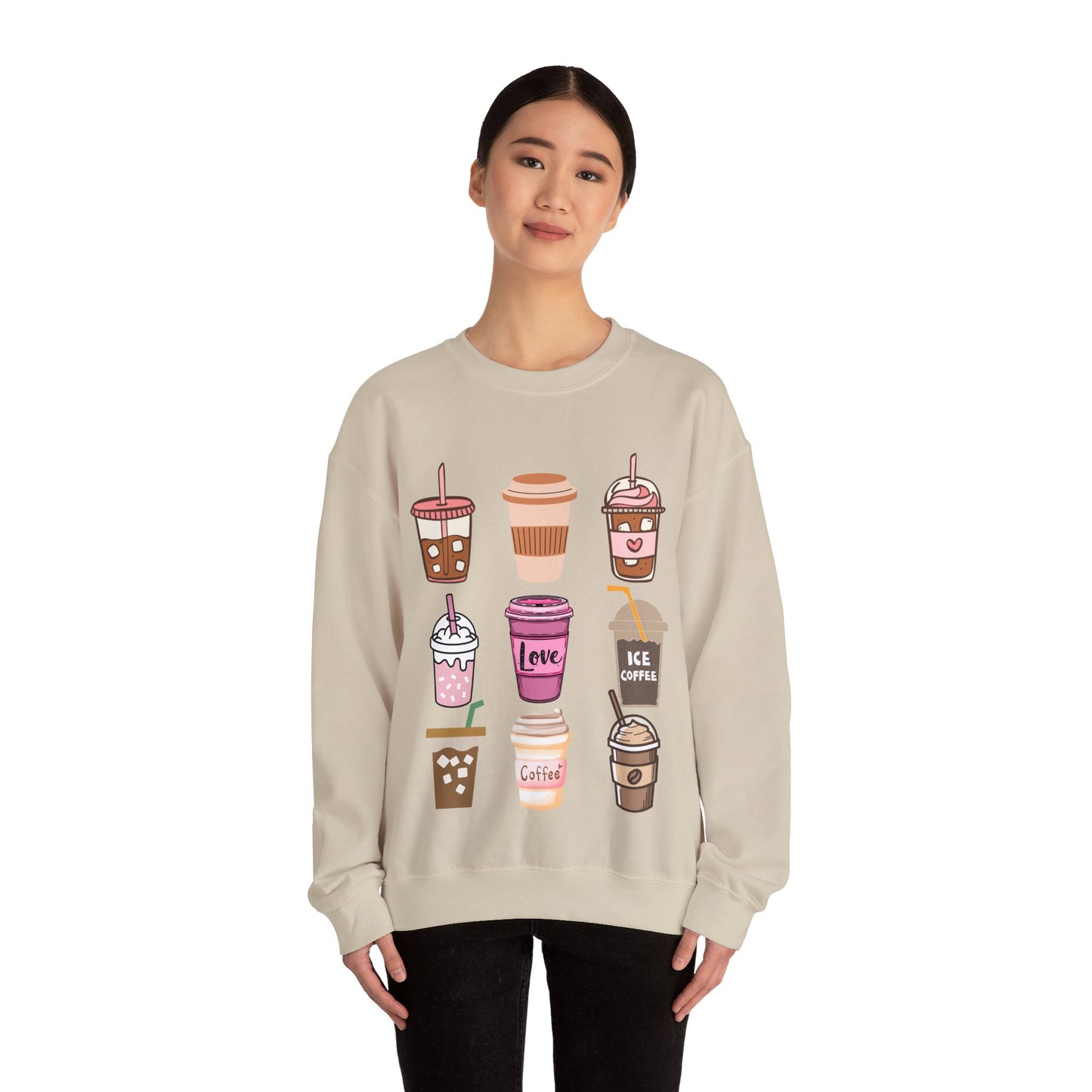 ☕ Iced Coffee Drinks Sweatshirt USA | Fun Unisex Sweater for Coffee Lovers