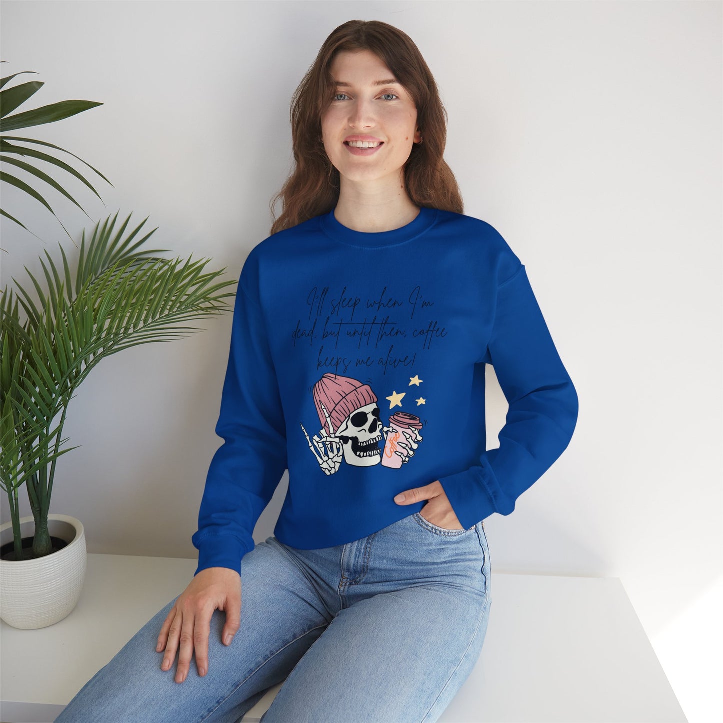 πβ Skull Coffee Quote Sweatshirt USA | Unisex Coffee Lover Sweater