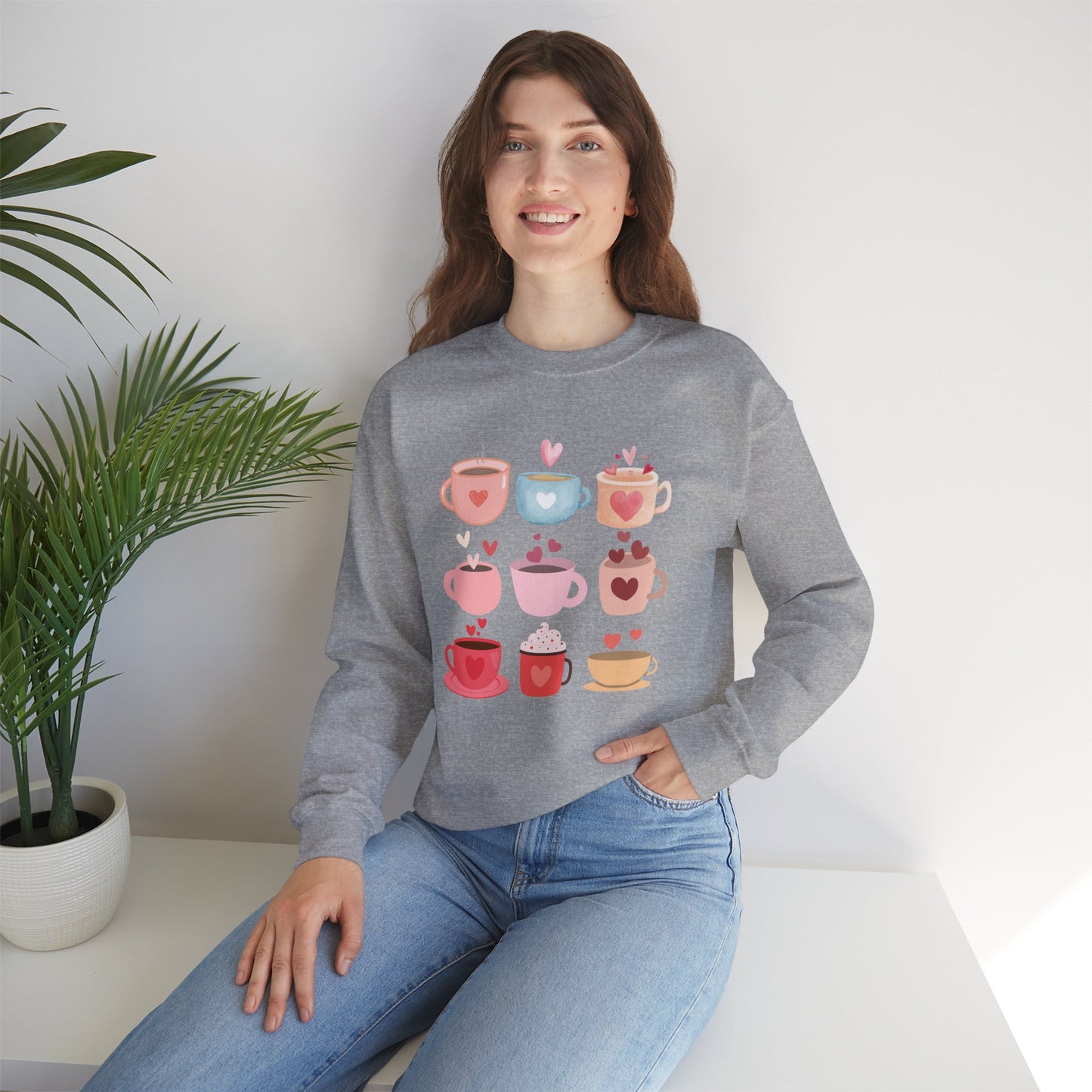 ☕ Valentine Coffee Cups Sweatshirt USA | Cute Unisex Sweater for Coffee Lovers