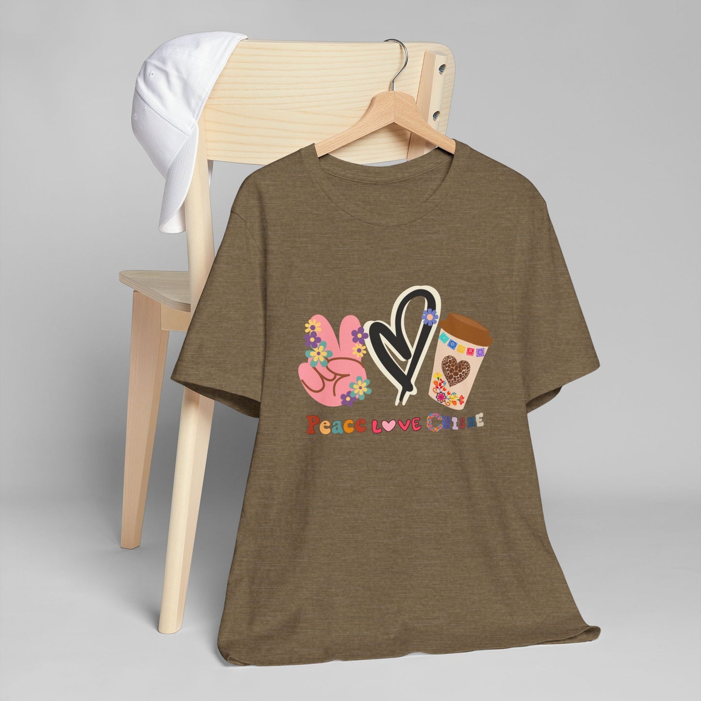 Peace Love Chisme T-Shirt β Fun Coffee Graphic Tee for Everyday Vibes (USA Shipping)