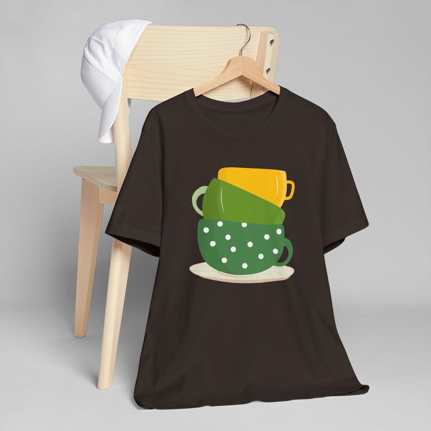 Stacked Coffee Cups T-Shirt – Fun Colorful Mug Graphic Tee for Coffee Lovers (USA Only)