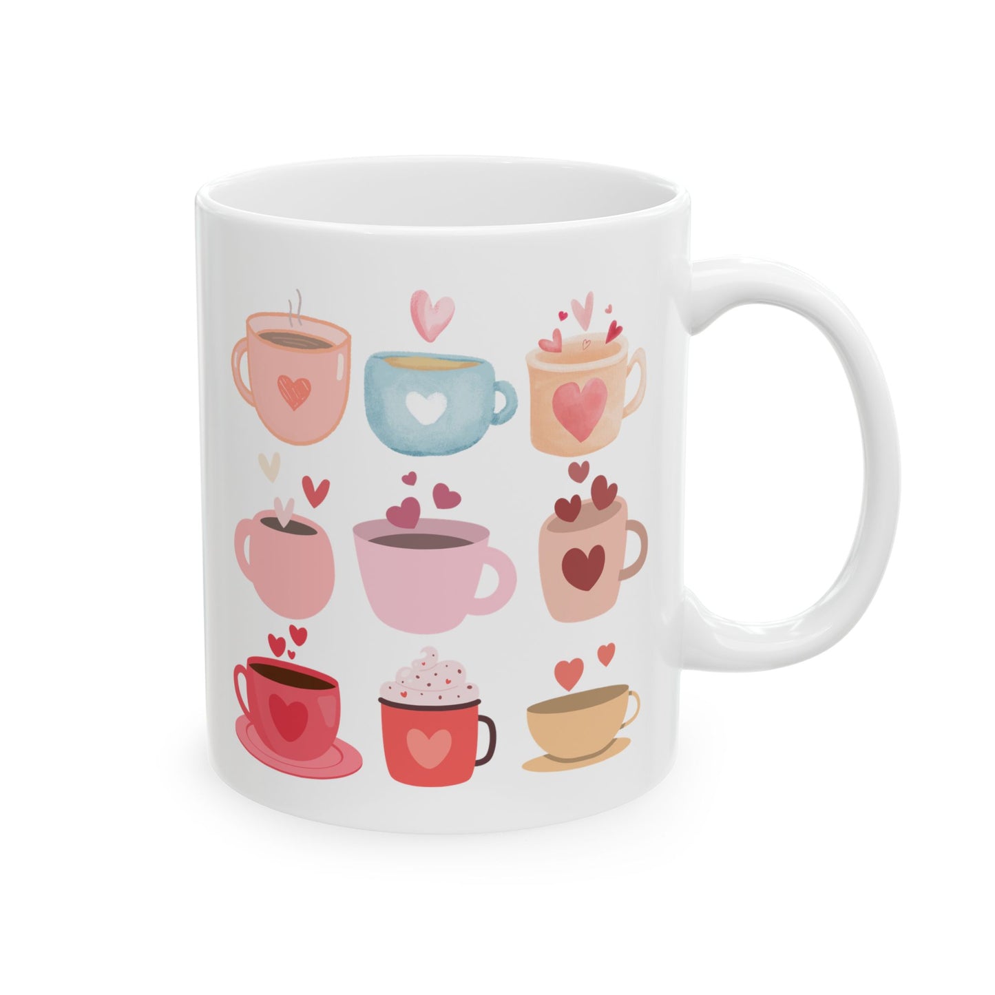 Best Ceramic Coffee Mug, (11oz, 15oz) "Coffee Mugs Hearts"