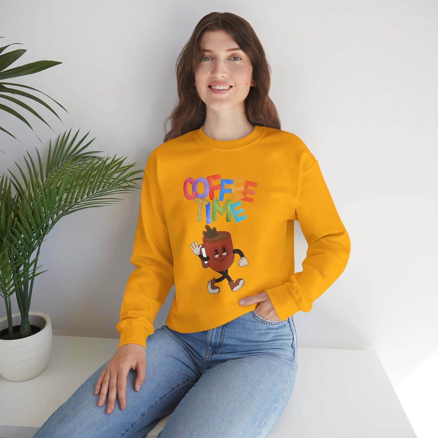 ☕ Coffee Time Sweatshirt USA | Retro Unisex Sweater for Coffee Lovers