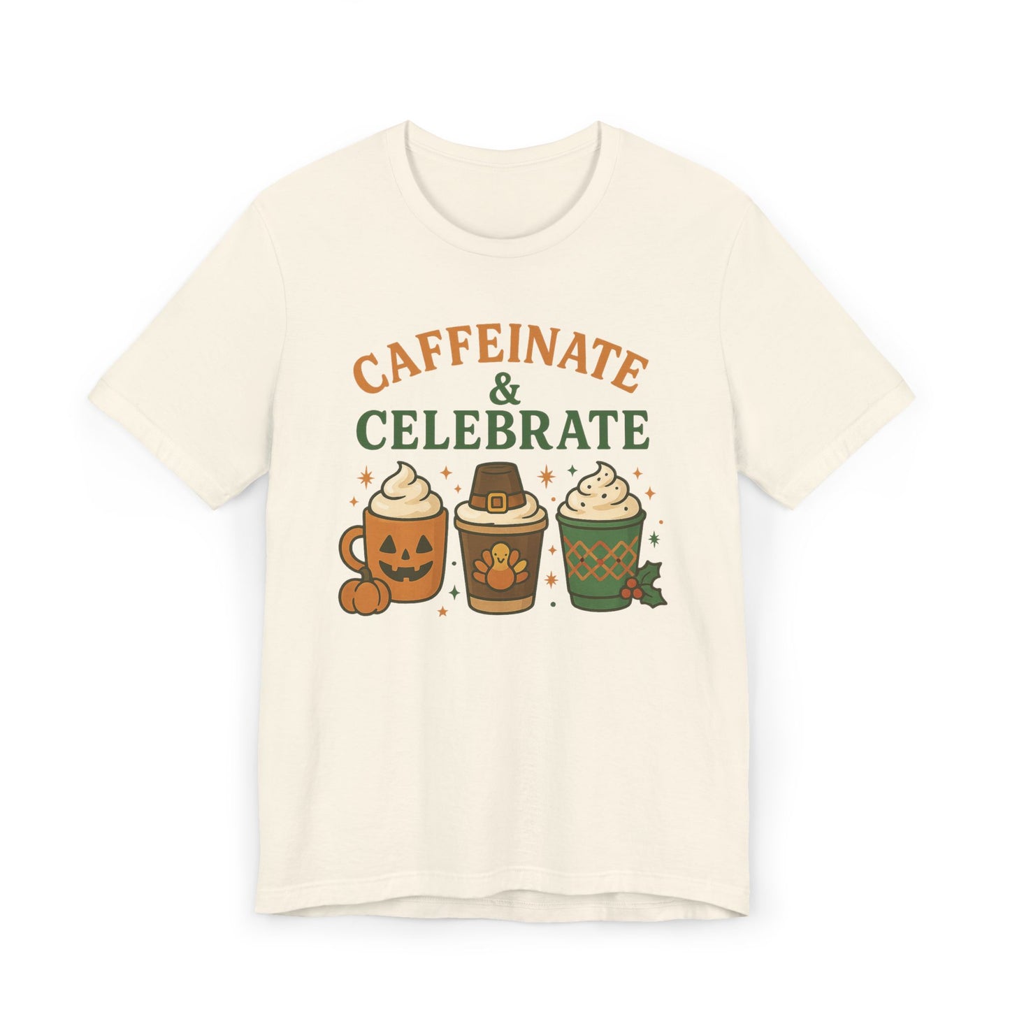 ππ¦π Caffeinate & Celebrate Unisex T-Shirt USA | Holiday Coffee Tee