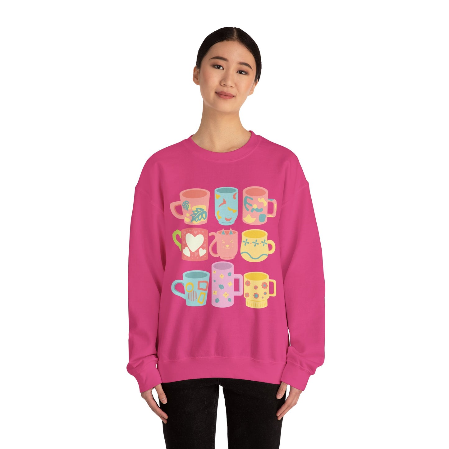 ☕ Pastel Coffee Mugs Sweatshirt USA | Colorful Unisex Sweater for Coffee Lovers