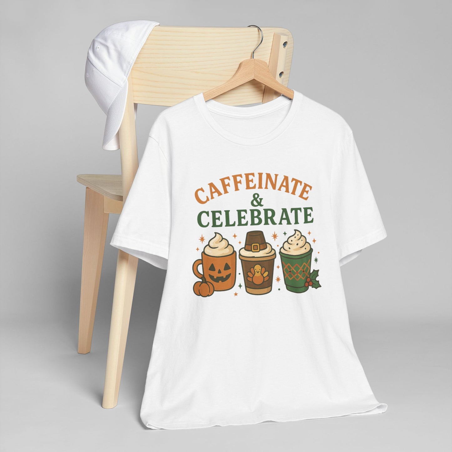 ππ¦π Caffeinate & Celebrate Unisex T-Shirt USA | Holiday Coffee Tee