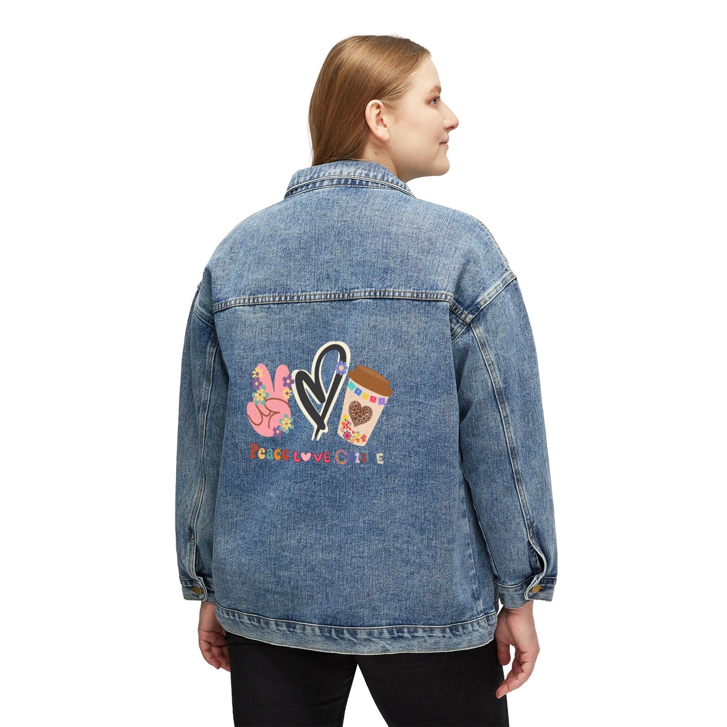 👖☕ Peace Love Coffee Denim Jacket USA | Women’s Relaxed Fit Coffee Jacket