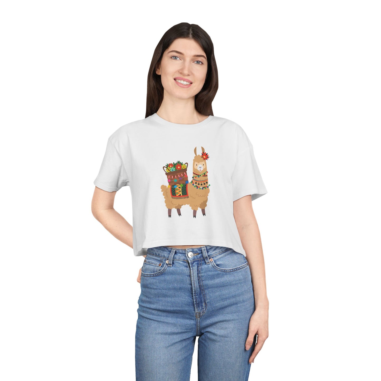 Fiesta Llama Crop Tee Women's Crop Tee | Holiday T-Shirt, Cute Gift, Summer Top, Casual Wear, Unique Design