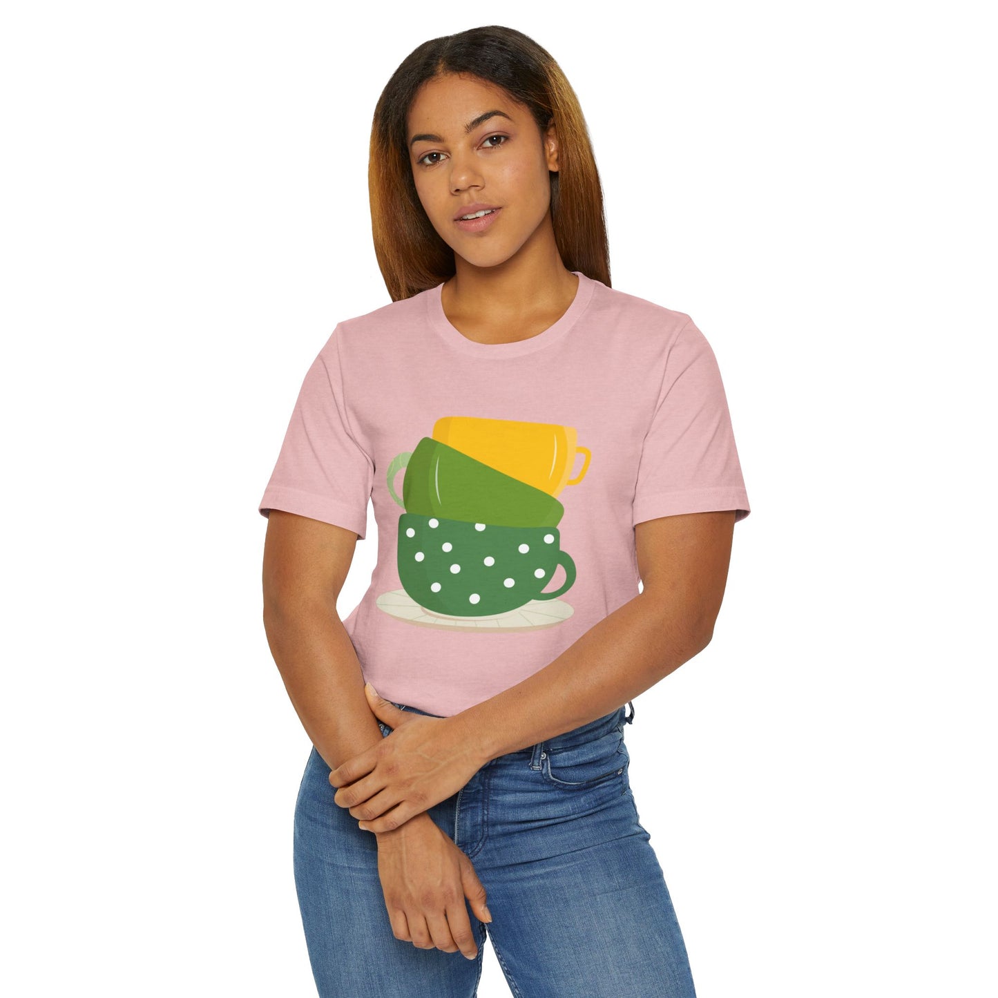 Stacked Coffee Cups T-Shirt – Fun Colorful Mug Graphic Tee for Coffee Lovers (USA Only)