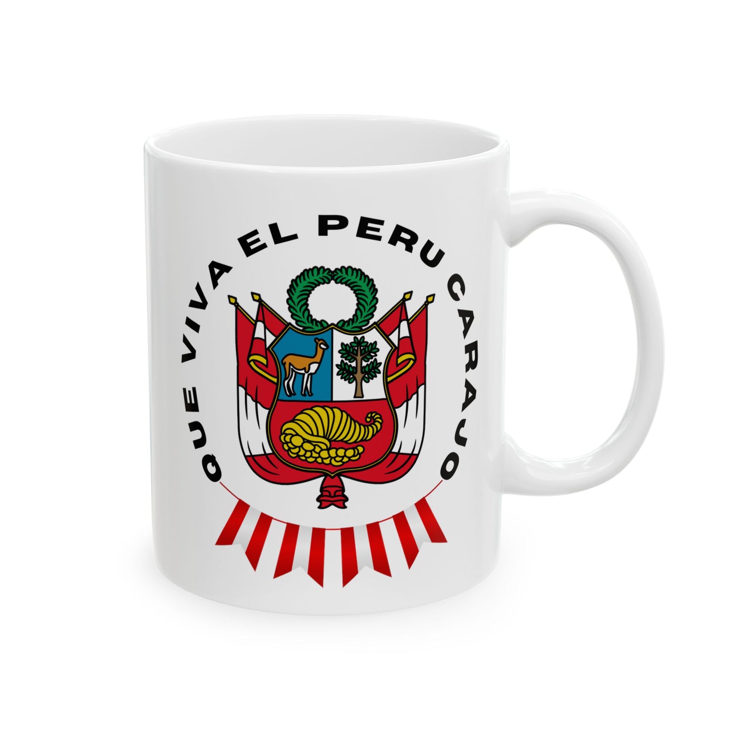 Best Peruvian Ceramic Coffee Mug, (11oz, 15oz) "PERU Escarapela"