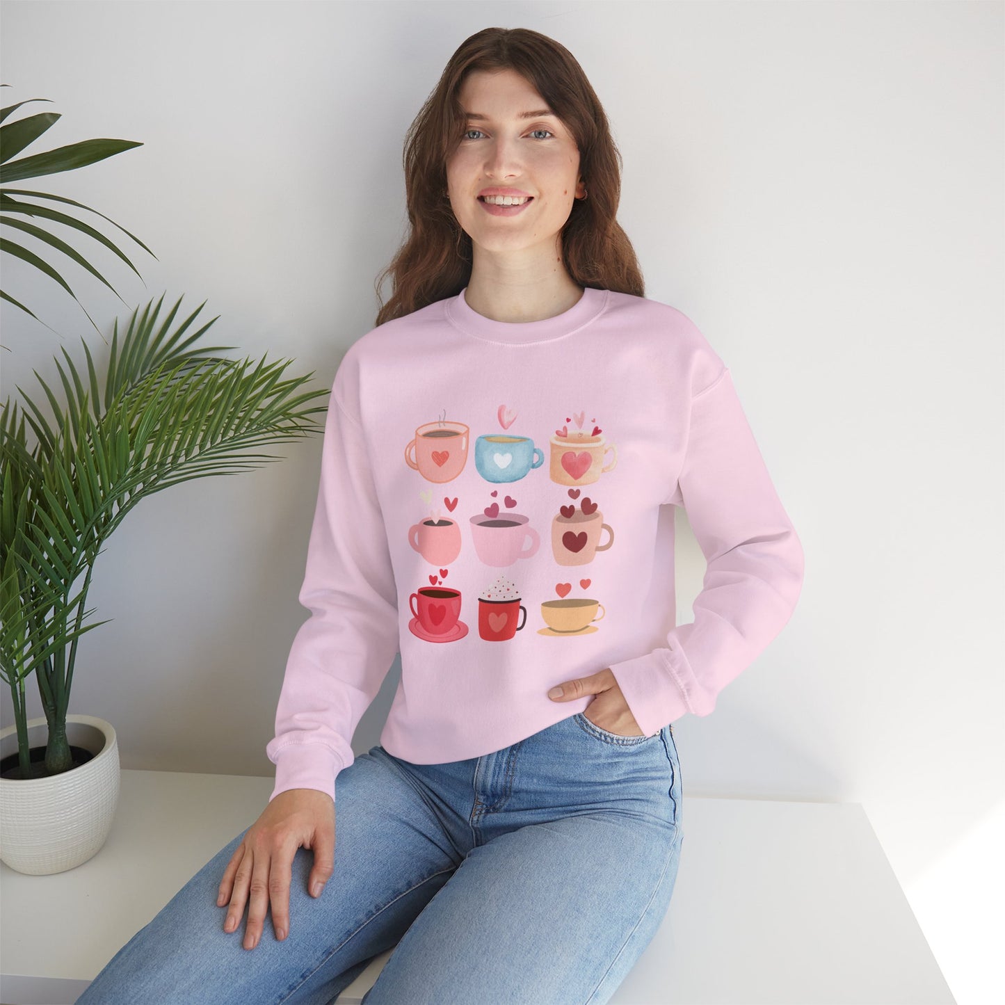 ☕ Valentine Coffee Cups Sweatshirt USA | Cute Unisex Sweater for Coffee Lovers