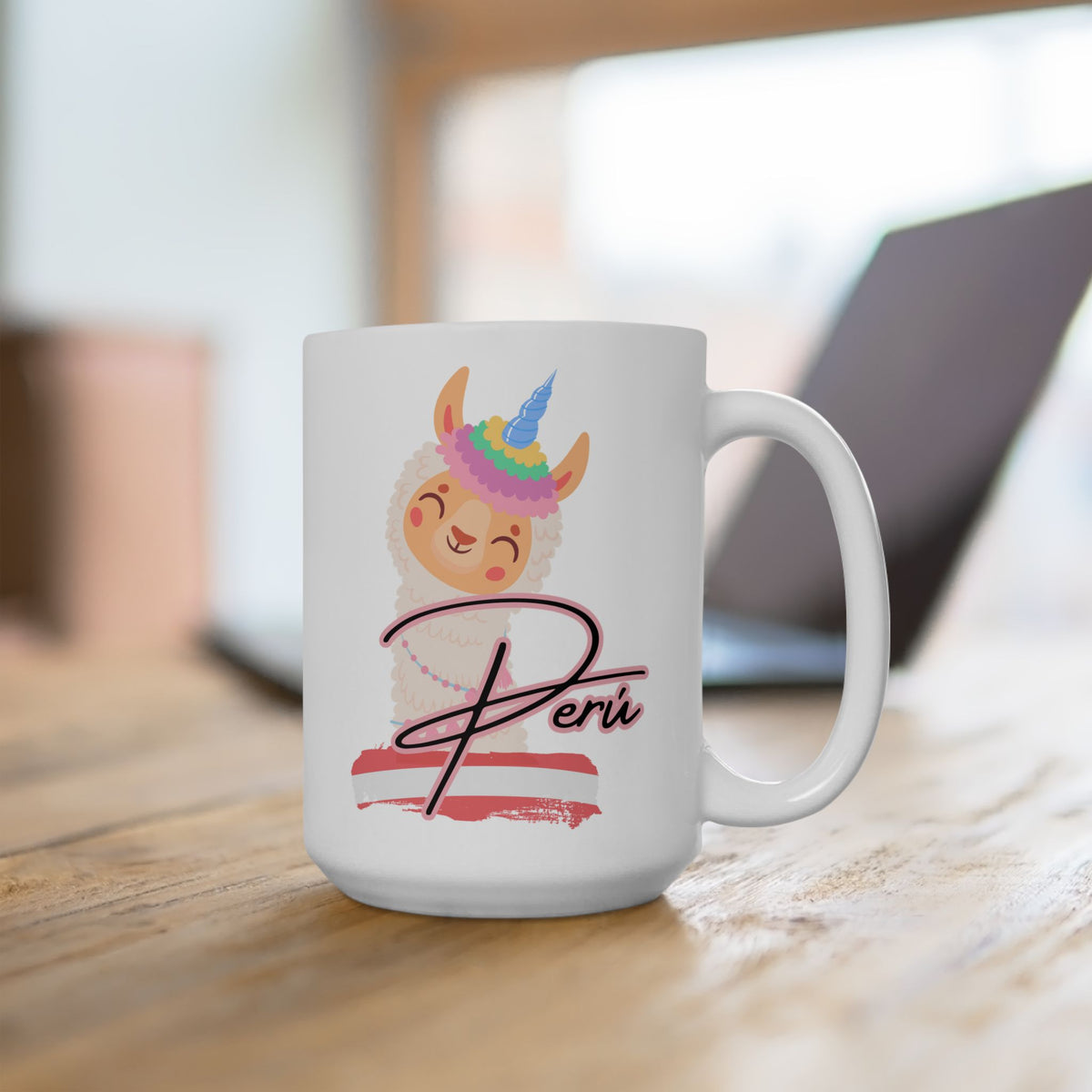 Best Peruvian Ceramic Coffee Mug "Llama Rainbow"