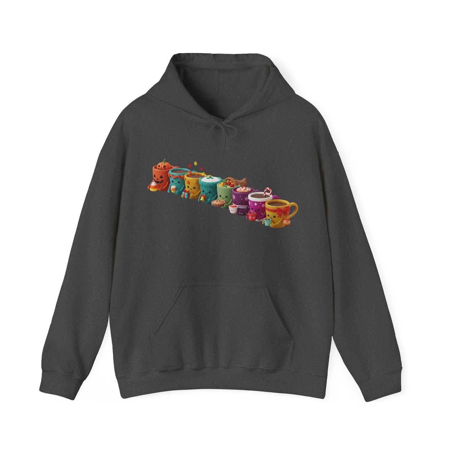 Festive Coffee Mug Lineup Hoodie USA ☕✨ – Unisex Holiday & Seasonal Hoodie