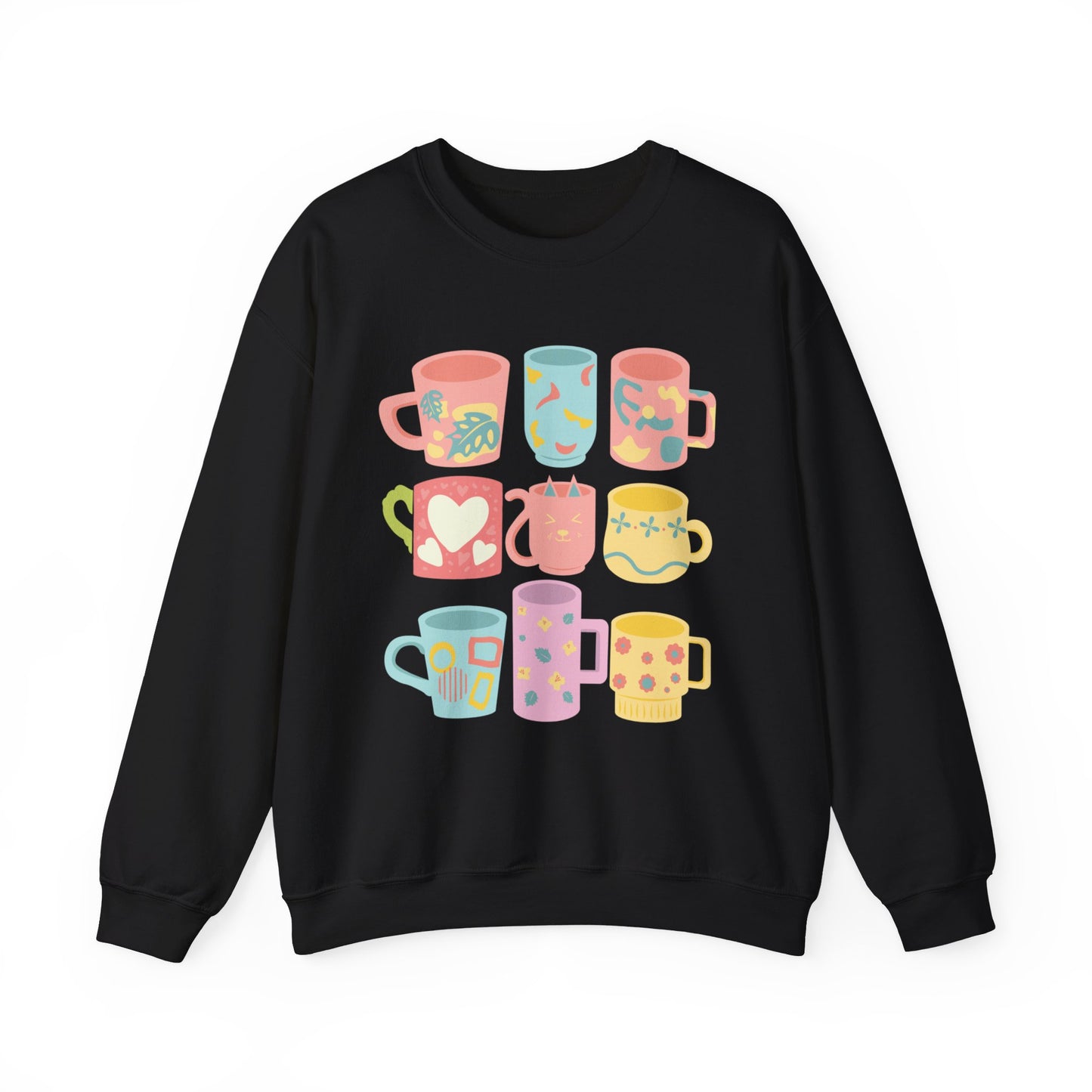 ☕ Pastel Coffee Mugs Sweatshirt USA | Colorful Unisex Sweater for Coffee Lovers