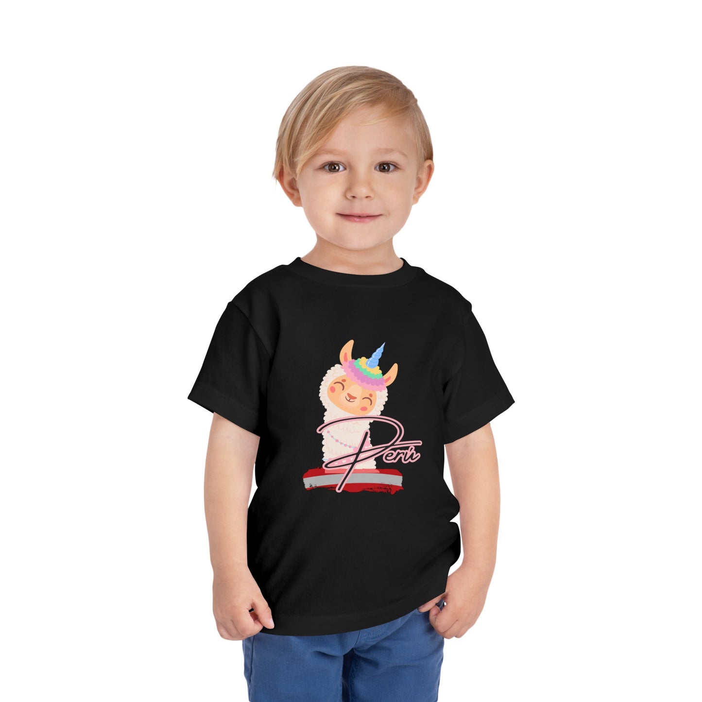 Best PeruvianToddler Short Sleeve Tee "Peru Llama Rainbow"