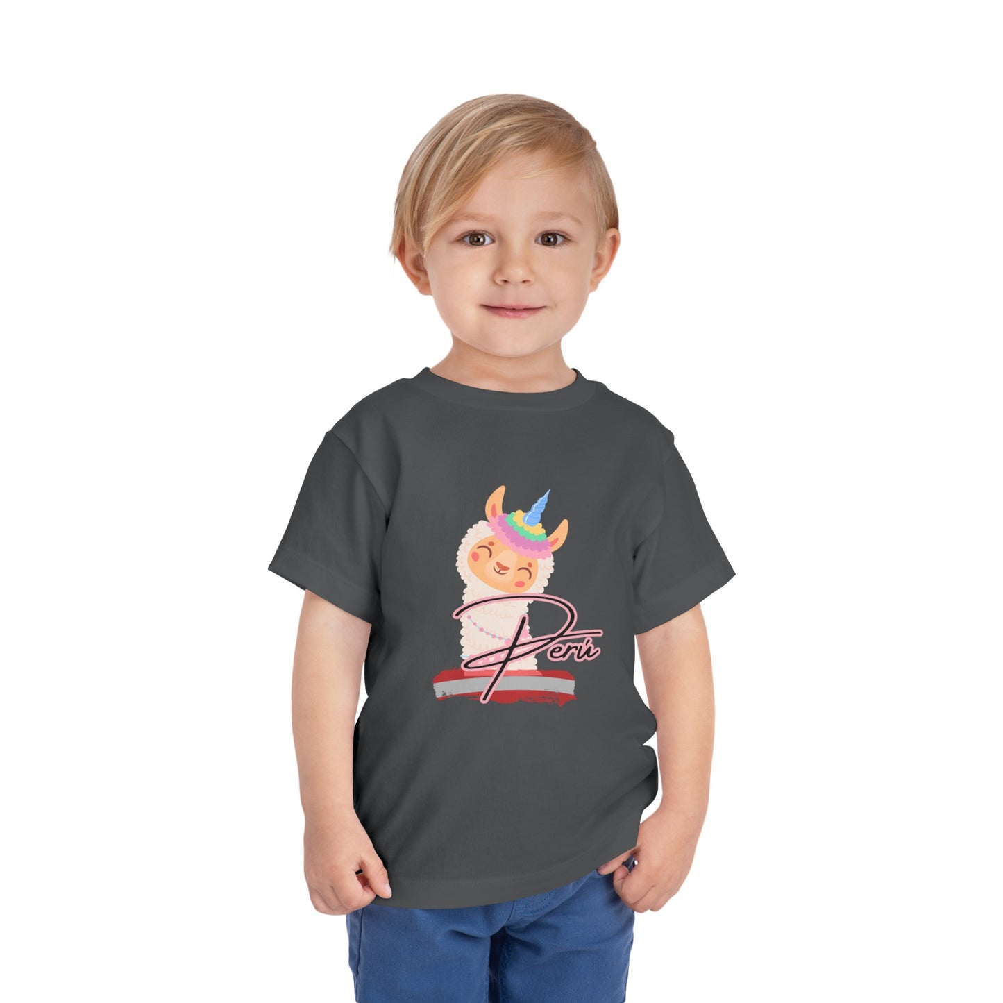 Best PeruvianToddler Short Sleeve Tee "Peru Llama Rainbow"