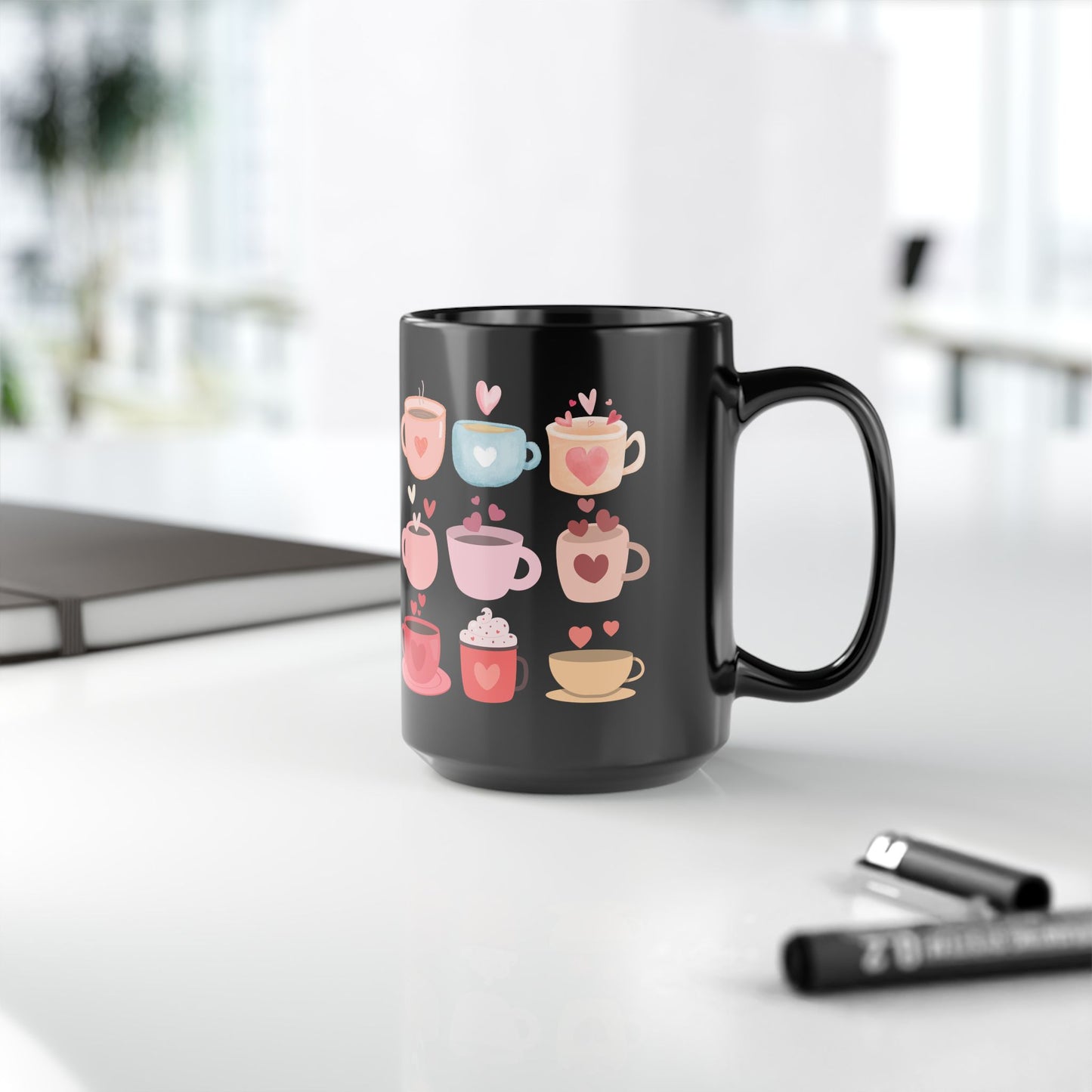 Best Coffee Black Mug (11oz, 15oz) "Coffee Mugs Hearts"