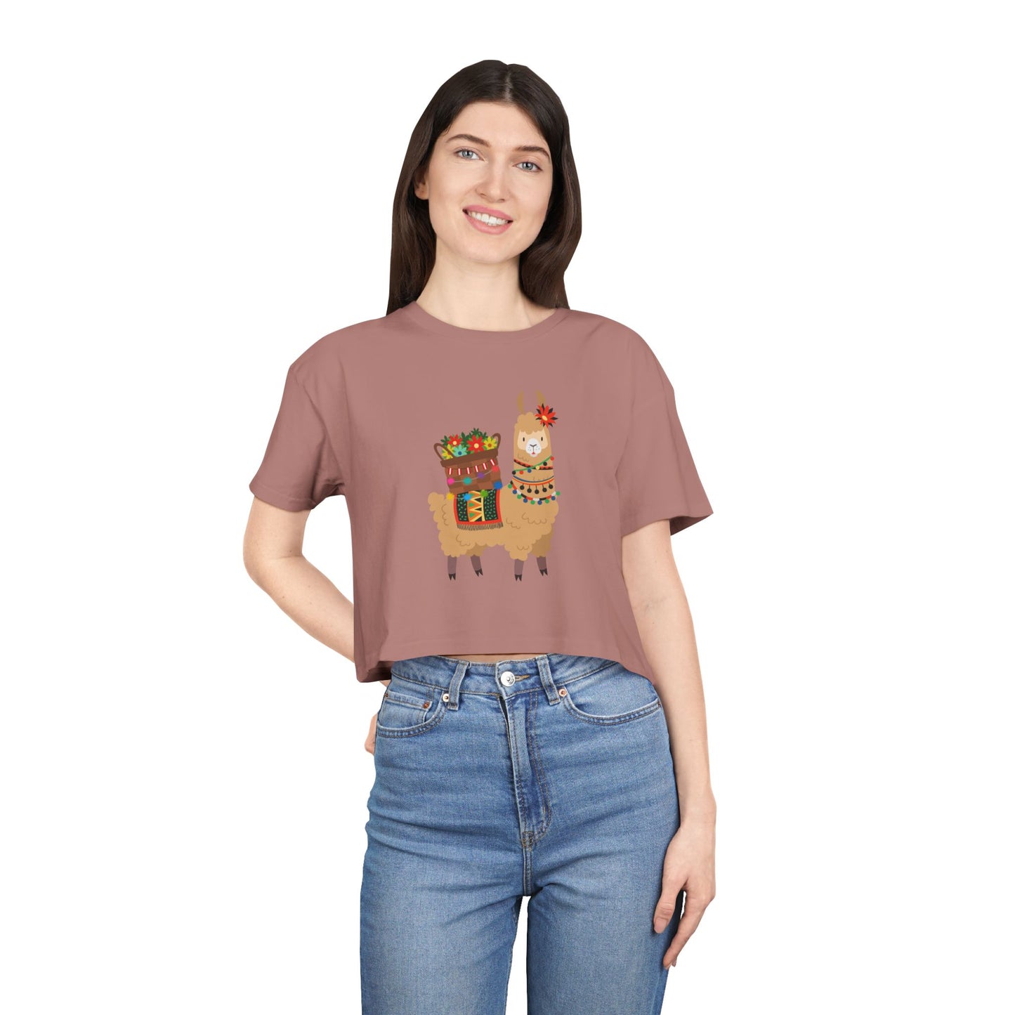 Fiesta Llama Crop Tee Women's Crop Tee | Holiday T-Shirt, Cute Gift, Summer Top, Casual Wear, Unique Design