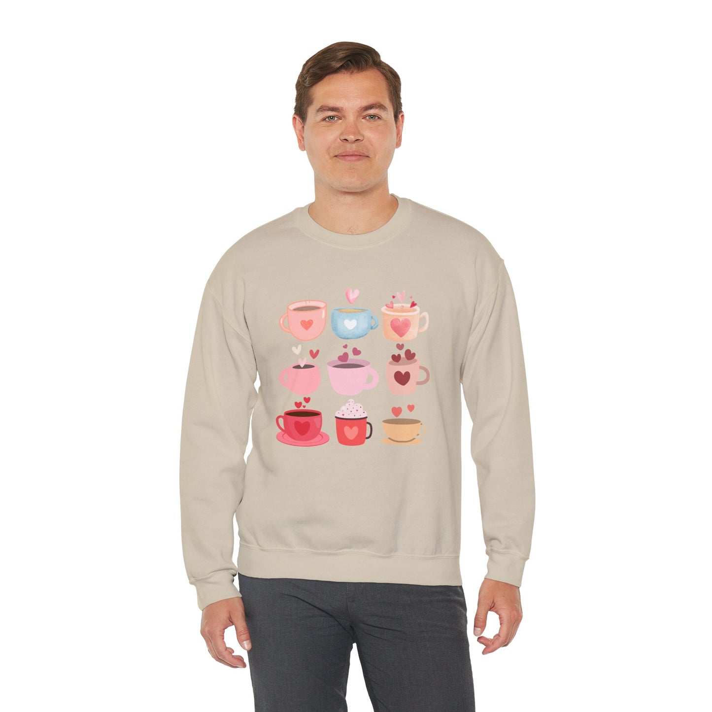 ☕ Valentine Coffee Cups Sweatshirt USA | Cute Unisex Sweater for Coffee Lovers
