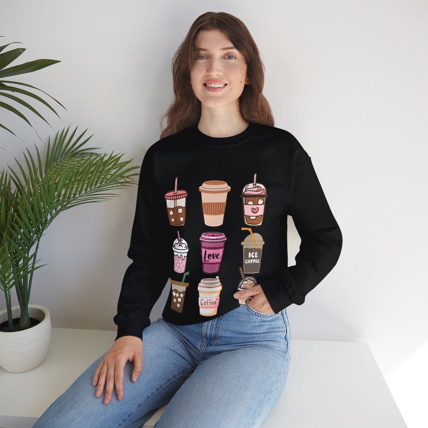 ☕ Iced Coffee Drinks Sweatshirt USA | Fun Unisex Sweater for Coffee Lovers