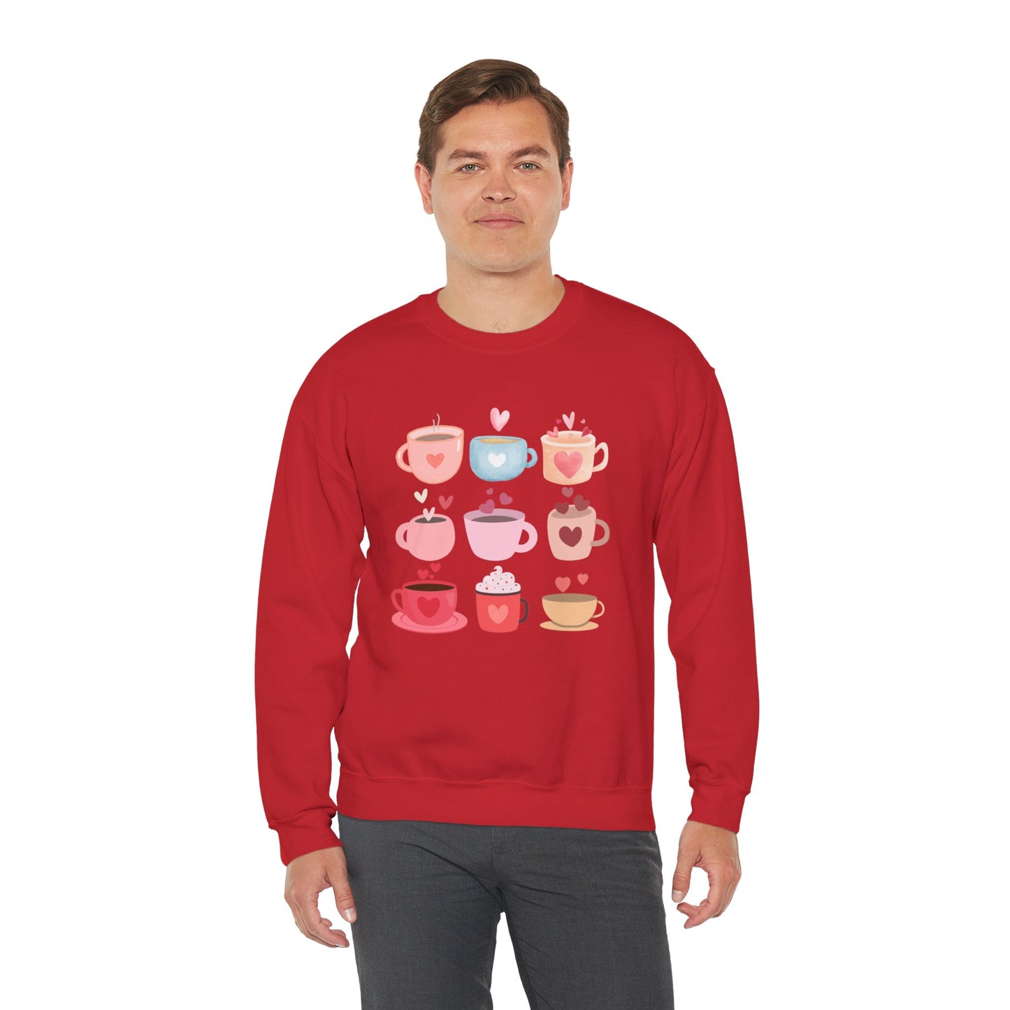 ☕ Valentine Coffee Cups Sweatshirt USA | Cute Unisex Sweater for Coffee Lovers