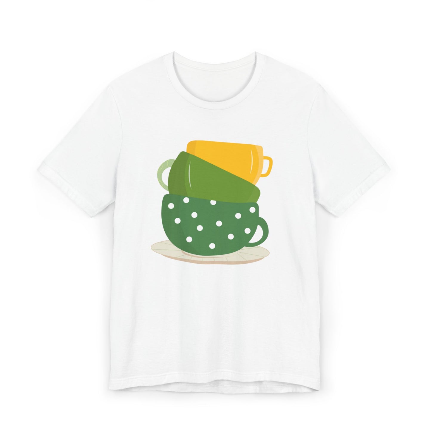 Stacked Coffee Cups T-Shirt – Fun Colorful Mug Graphic Tee for Coffee Lovers (USA Only)