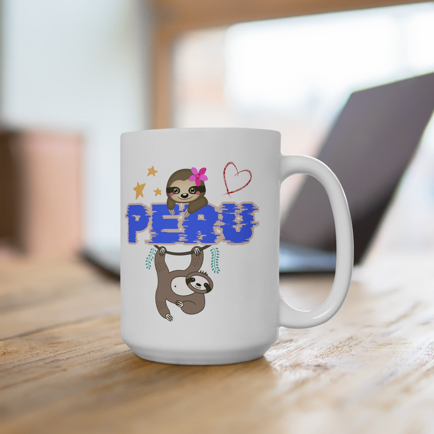 Best Peruvian Ceramic Coffee Mug, (11oz, 15oz) "Peruvian Jungle Perezozo"