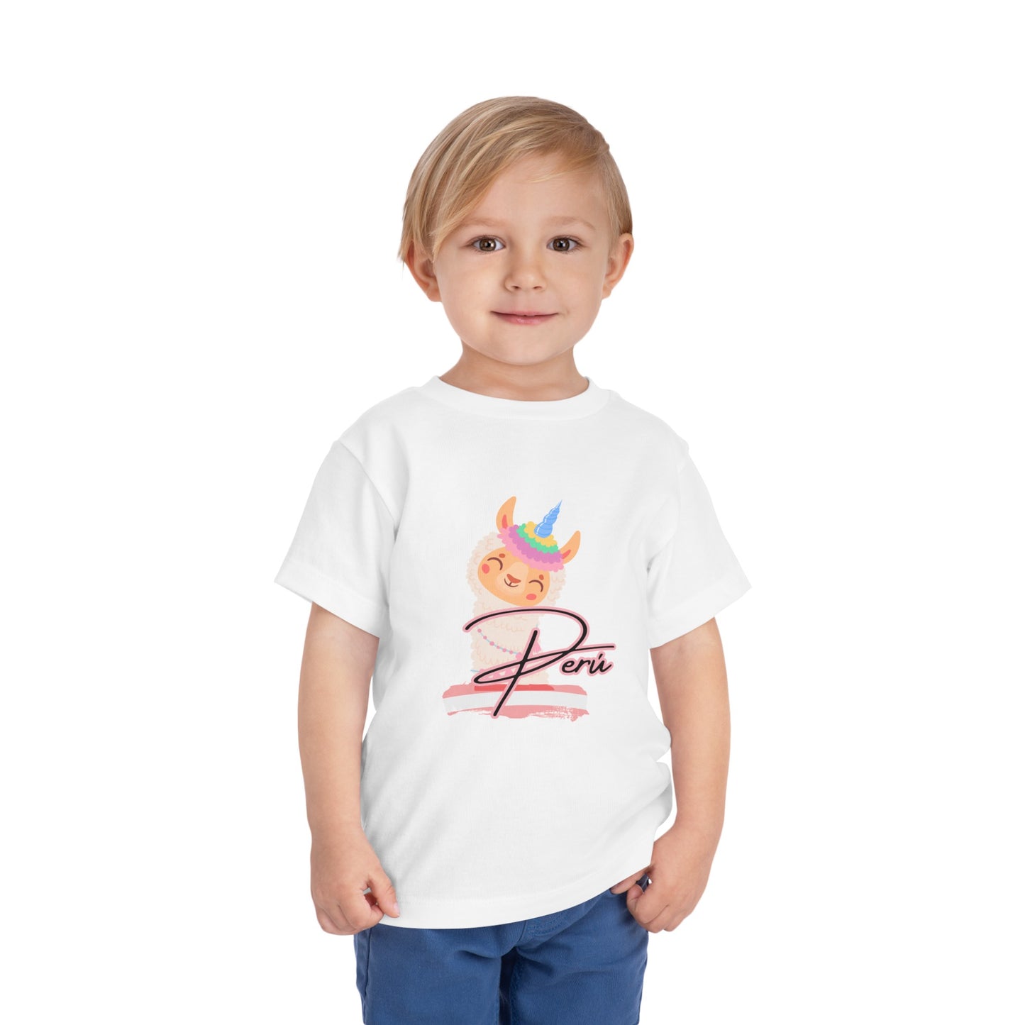 Best PeruvianToddler Short Sleeve Tee "Peru Llama Rainbow"
