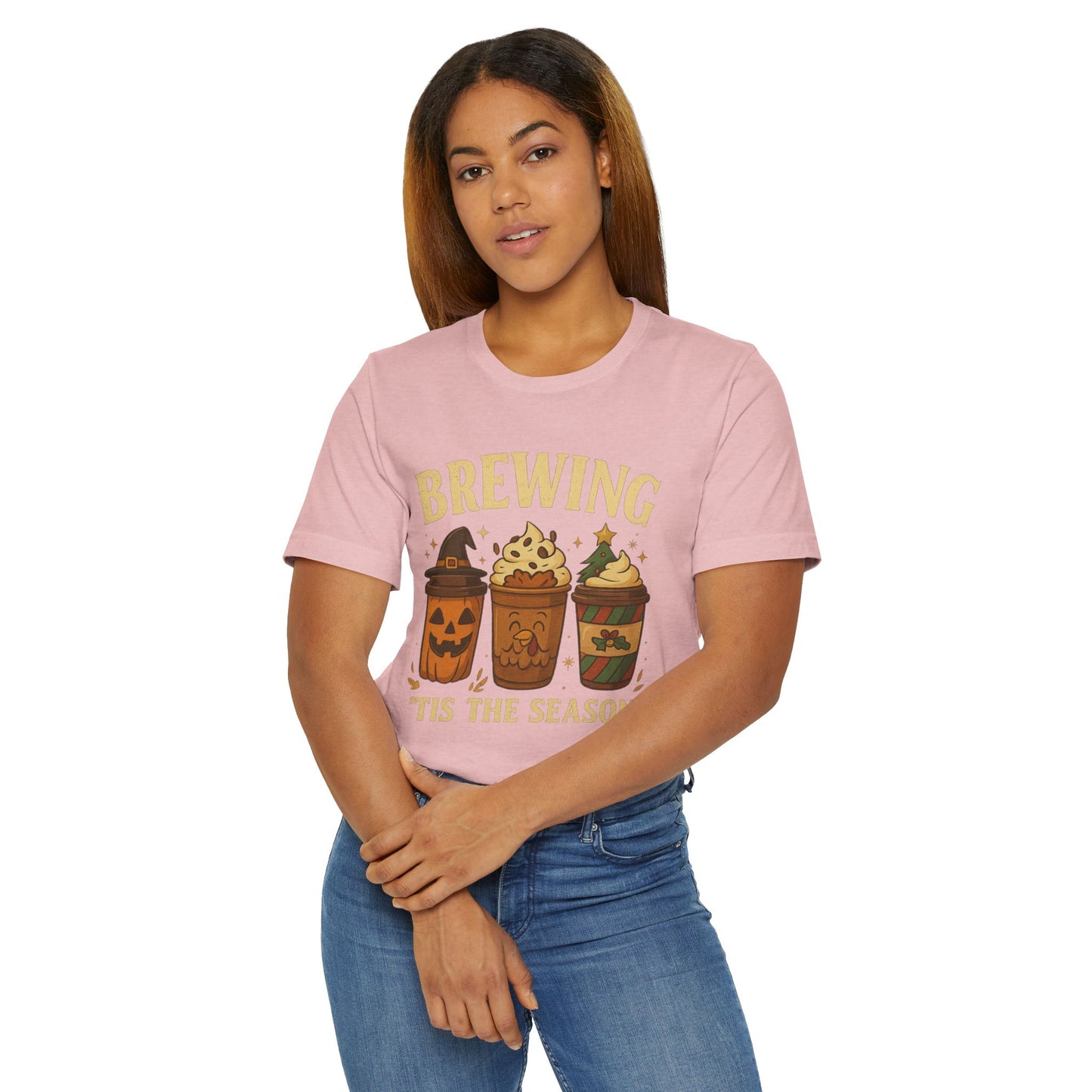 🎃🎄 Brewing ’Tis the Season Unisex T-Shirt USA | Holiday Coffee Tee