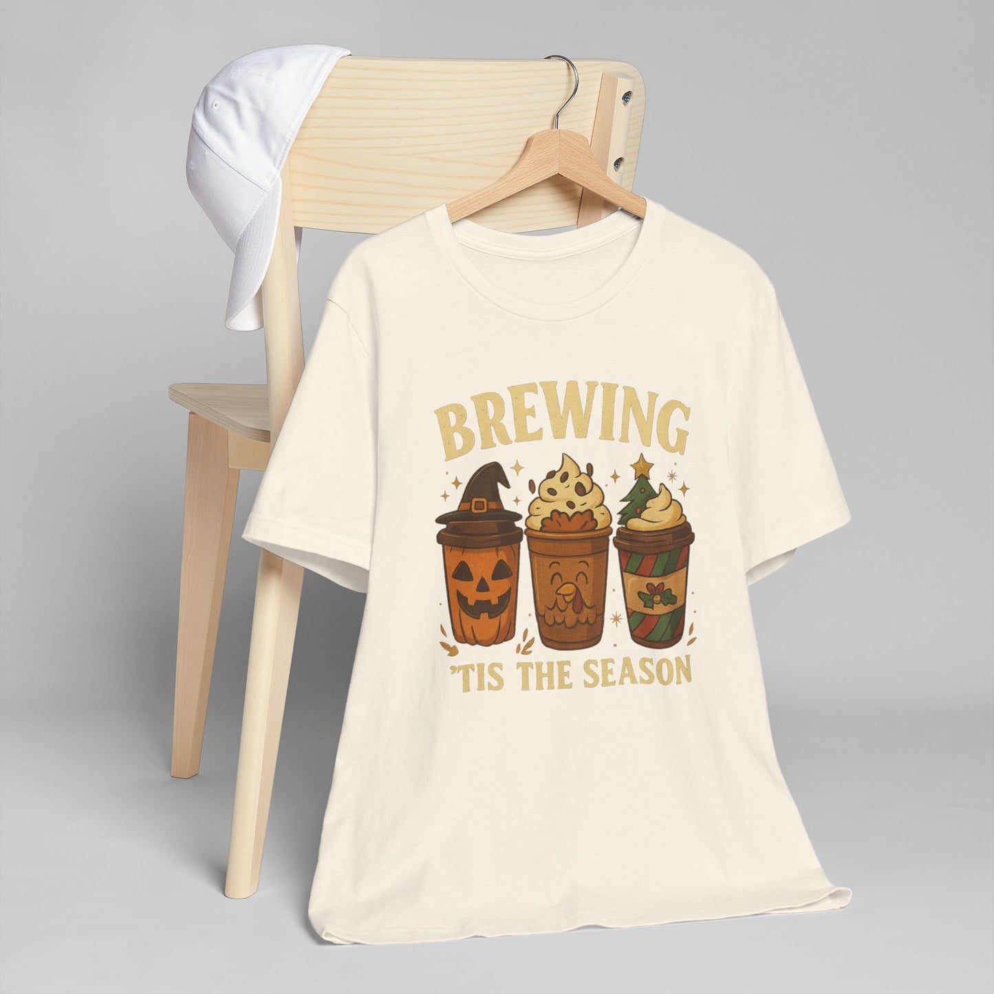 🎃🎄 Brewing ’Tis the Season Unisex T-Shirt USA | Holiday Coffee Tee