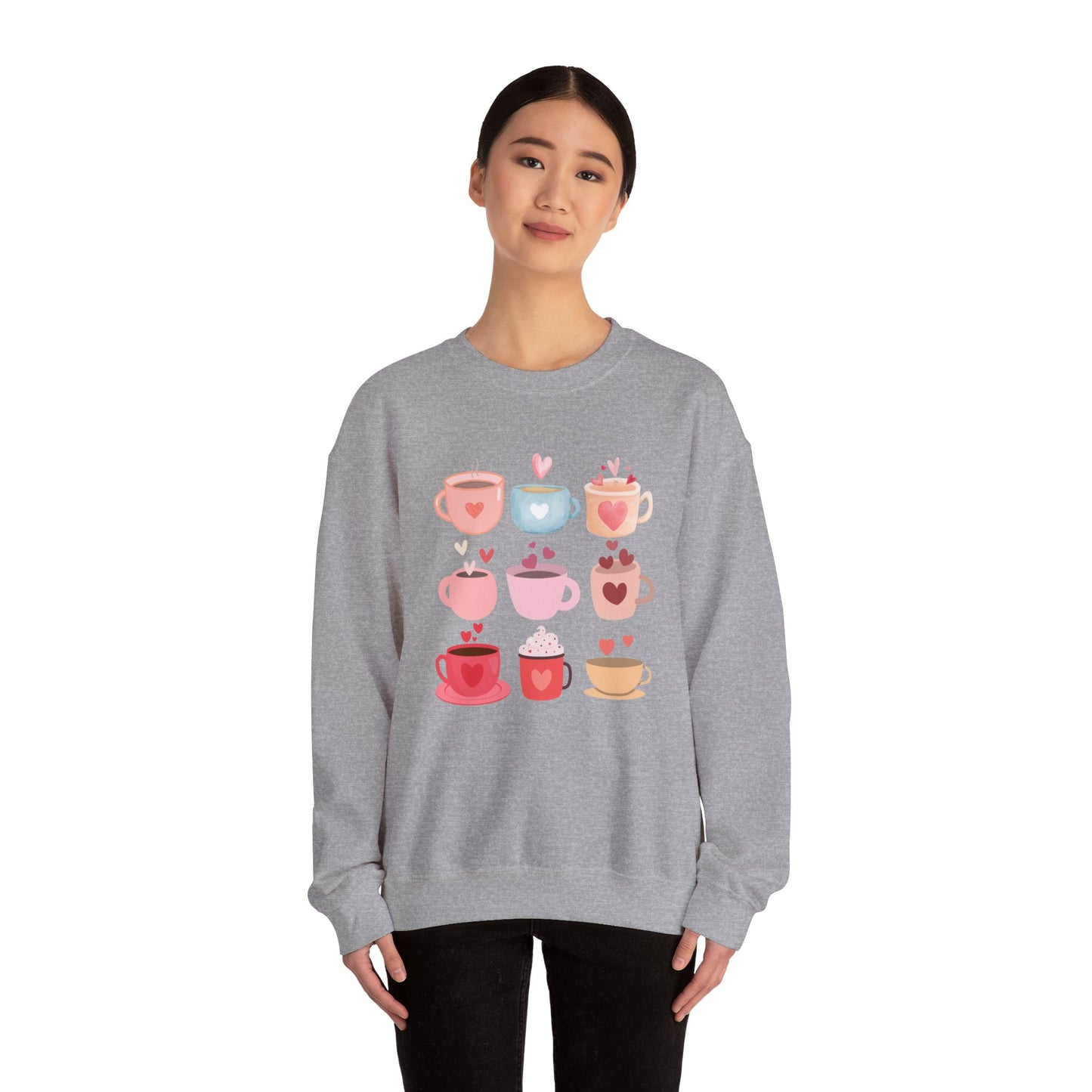 ☕ Valentine Coffee Cups Sweatshirt USA | Cute Unisex Sweater for Coffee Lovers