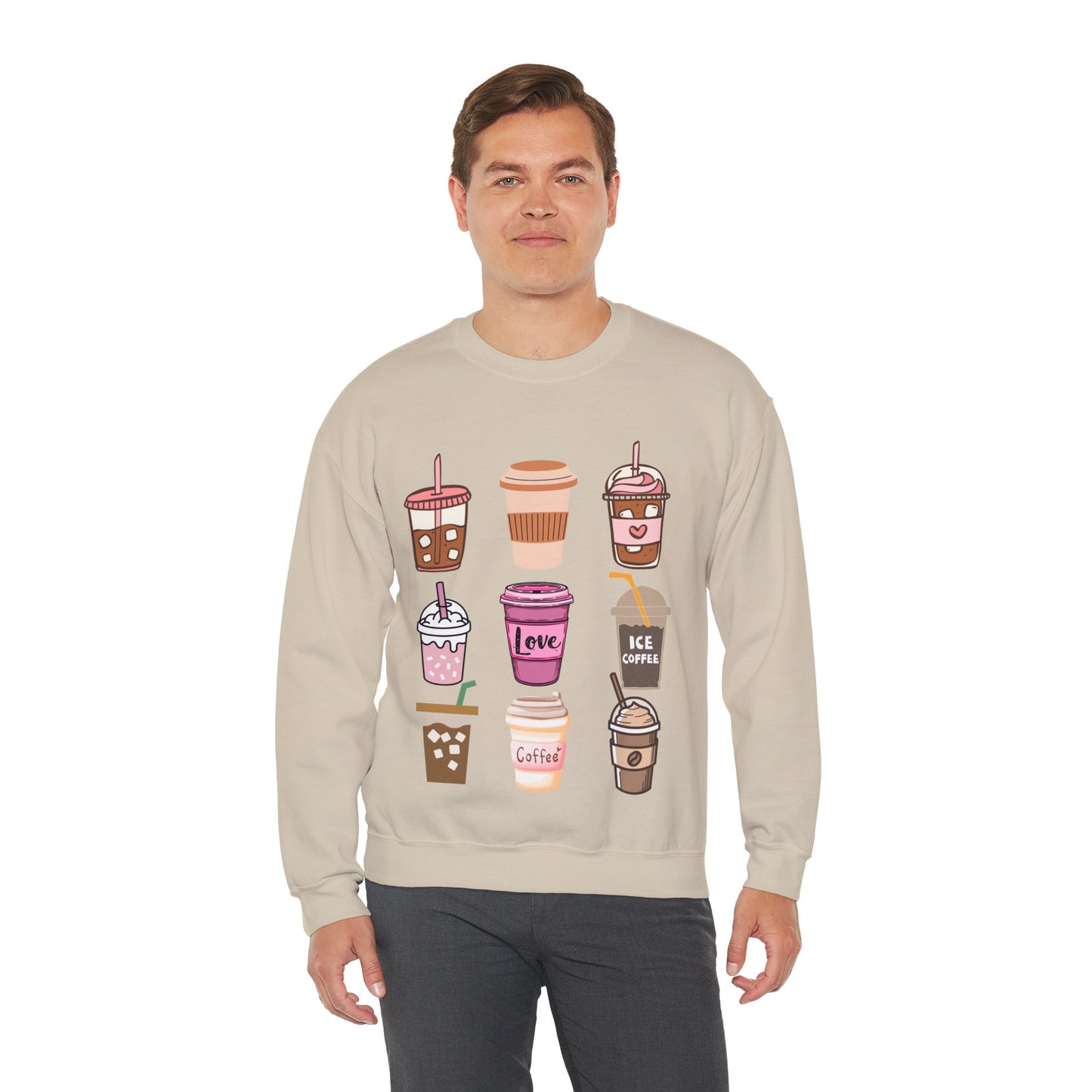 ☕ Iced Coffee Drinks Sweatshirt USA | Fun Unisex Sweater for Coffee Lovers