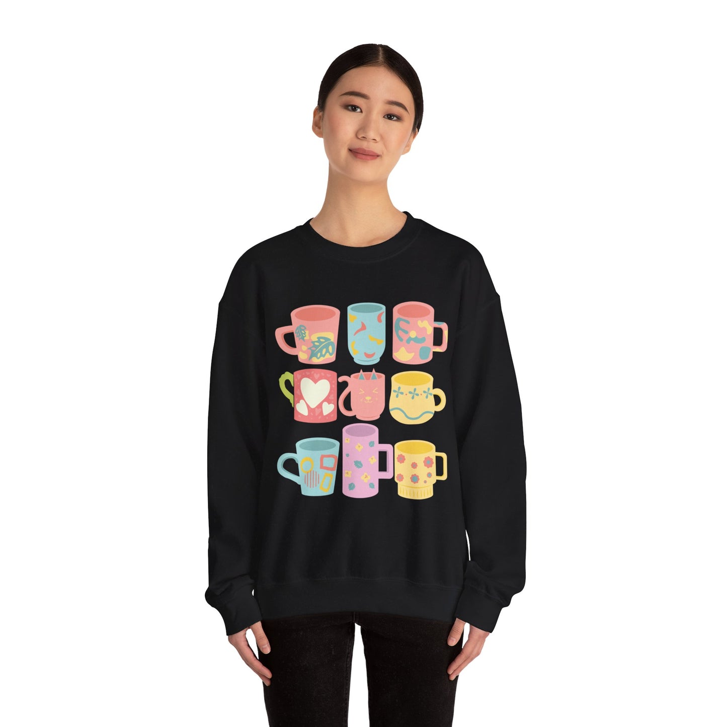 ☕ Pastel Coffee Mugs Sweatshirt USA | Colorful Unisex Sweater for Coffee Lovers