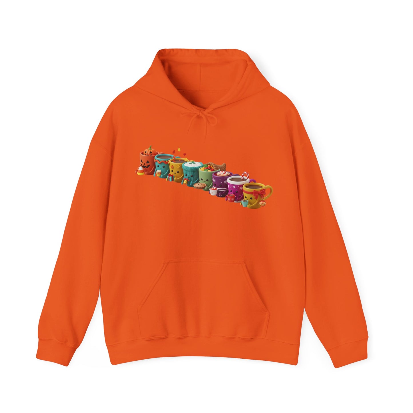 Festive Coffee Mug Lineup Hoodie USA ☕✨ – Unisex Holiday & Seasonal Hoodie