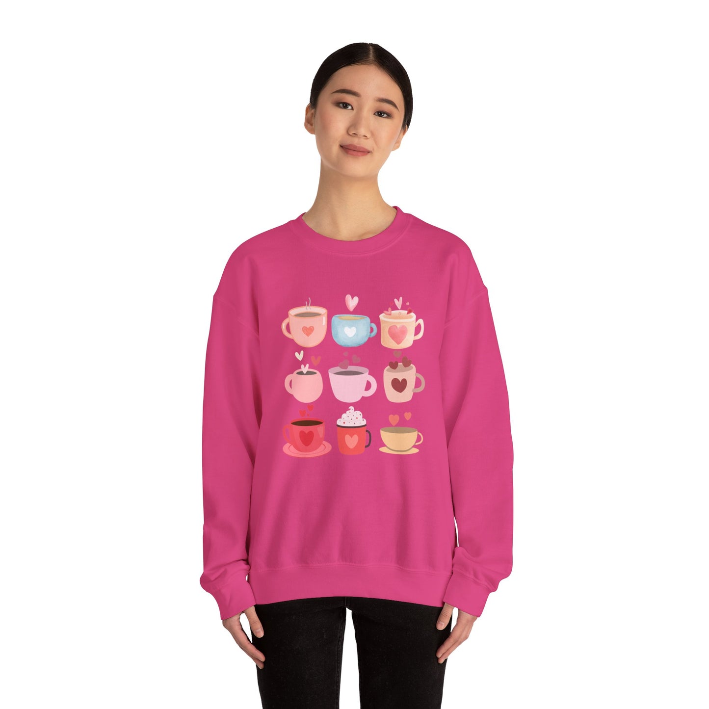 ☕ Valentine Coffee Cups Sweatshirt USA | Cute Unisex Sweater for Coffee Lovers