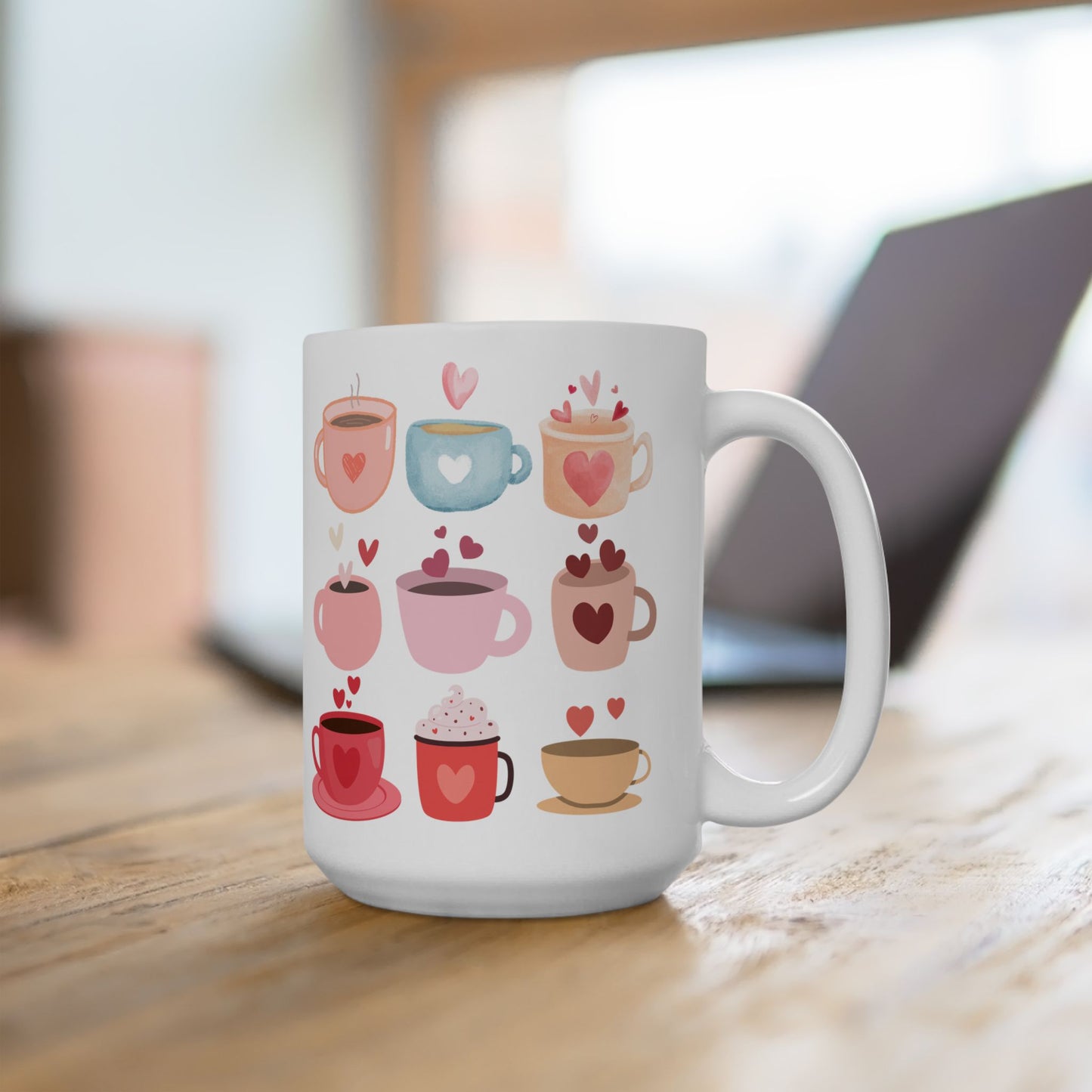 Best Ceramic Coffee Mug, (11oz, 15oz) "Coffee Mugs Hearts"