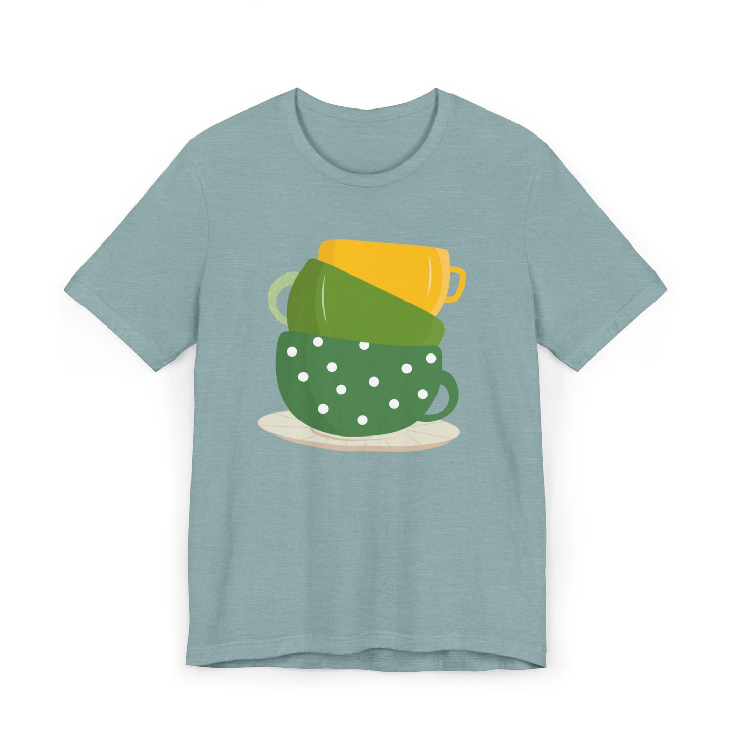 Stacked Coffee Cups T-Shirt – Fun Colorful Mug Graphic Tee for Coffee Lovers (USA Only)