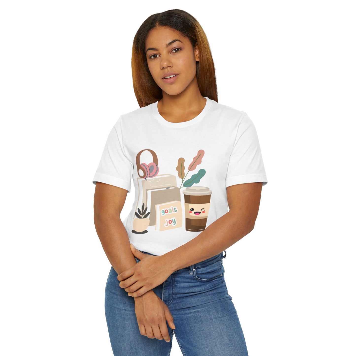 Goals & Joy Coffee T-Shirt – Cute Motivational Graphic Tee for Coffee Lovers (USA Only)