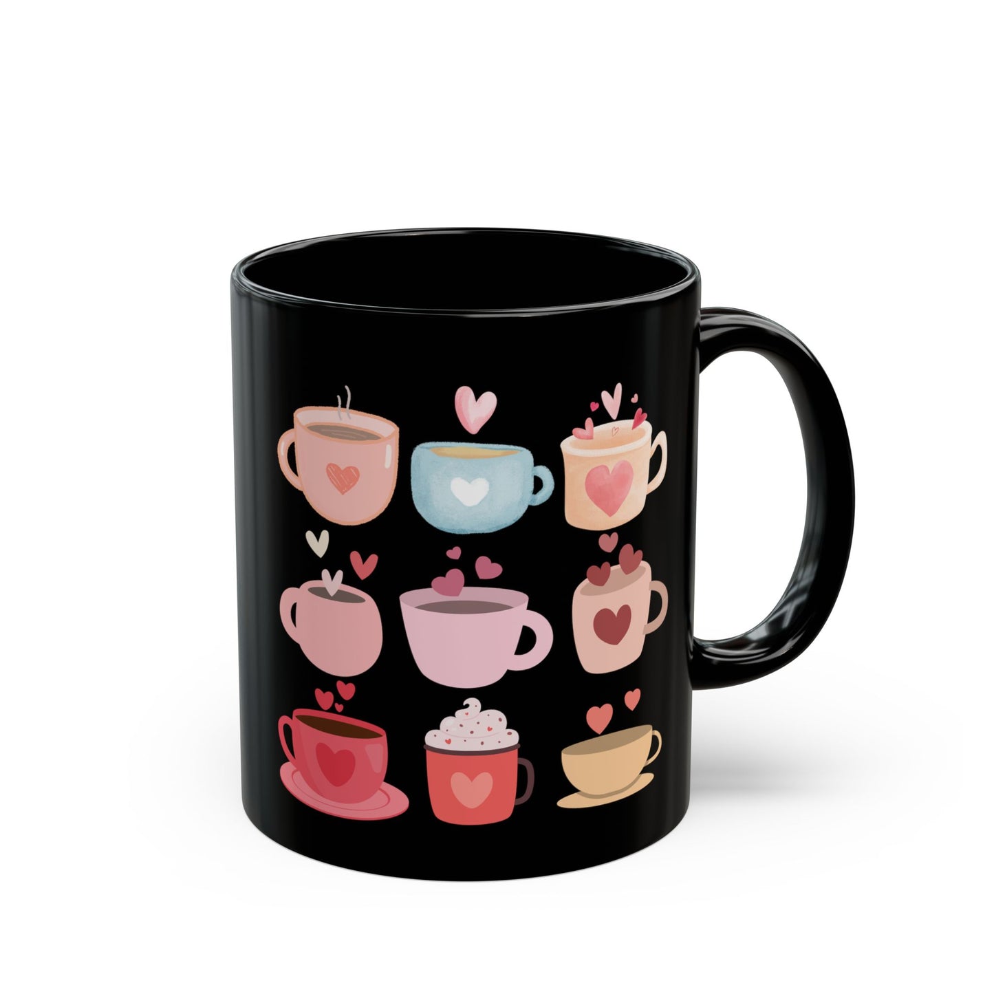 Best Coffee Black Mug (11oz, 15oz) "Coffee Mugs Hearts"