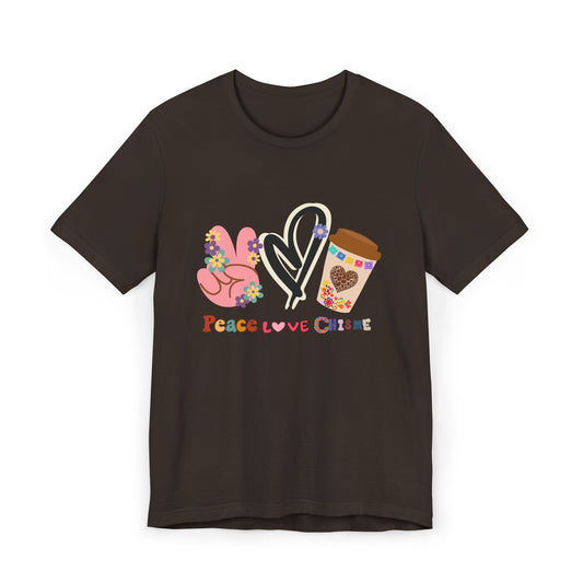 Peace Love Chisme T-Shirt – Fun Coffee Graphic Tee for Everyday Vibes (USA Shipping)