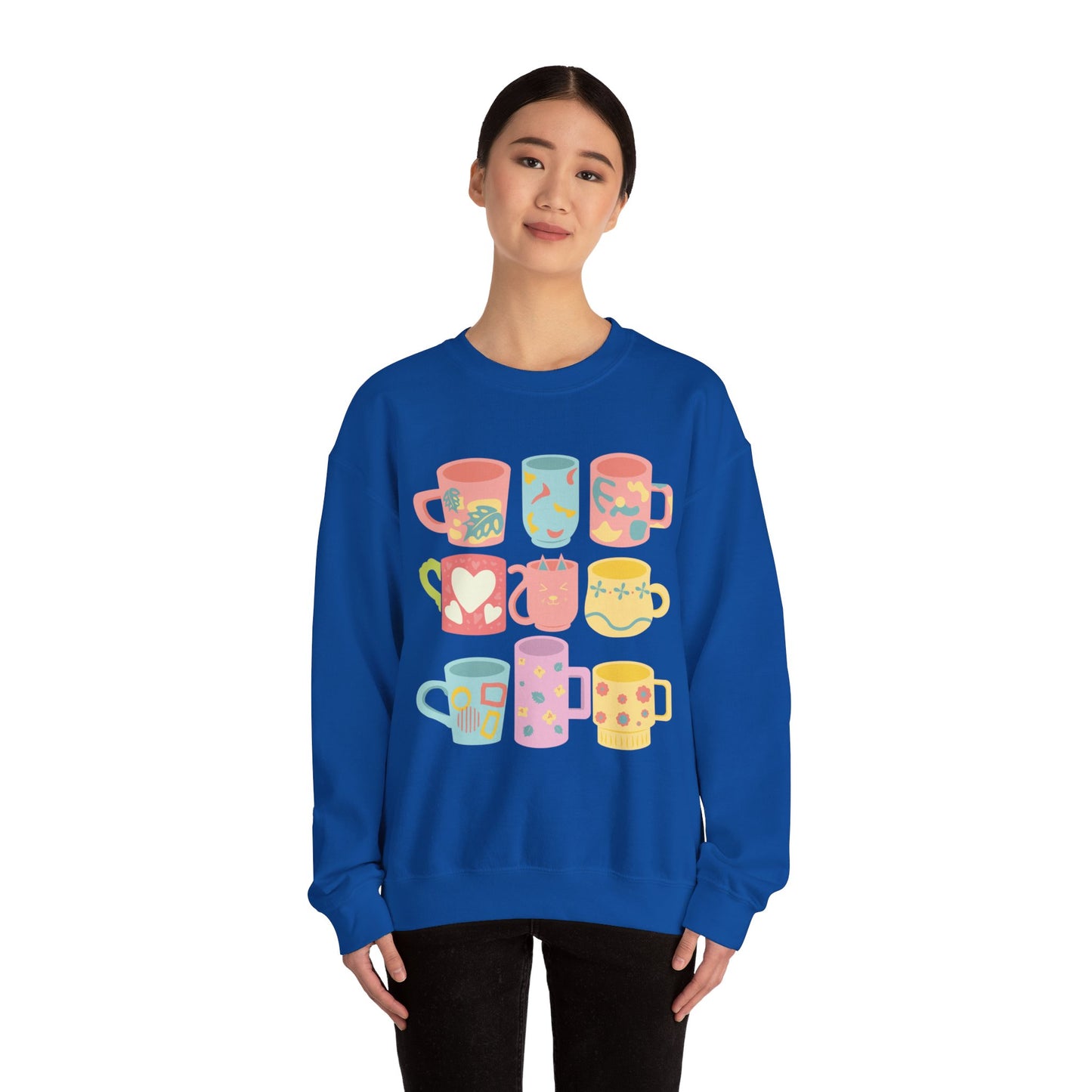 ☕ Pastel Coffee Mugs Sweatshirt USA | Colorful Unisex Sweater for Coffee Lovers