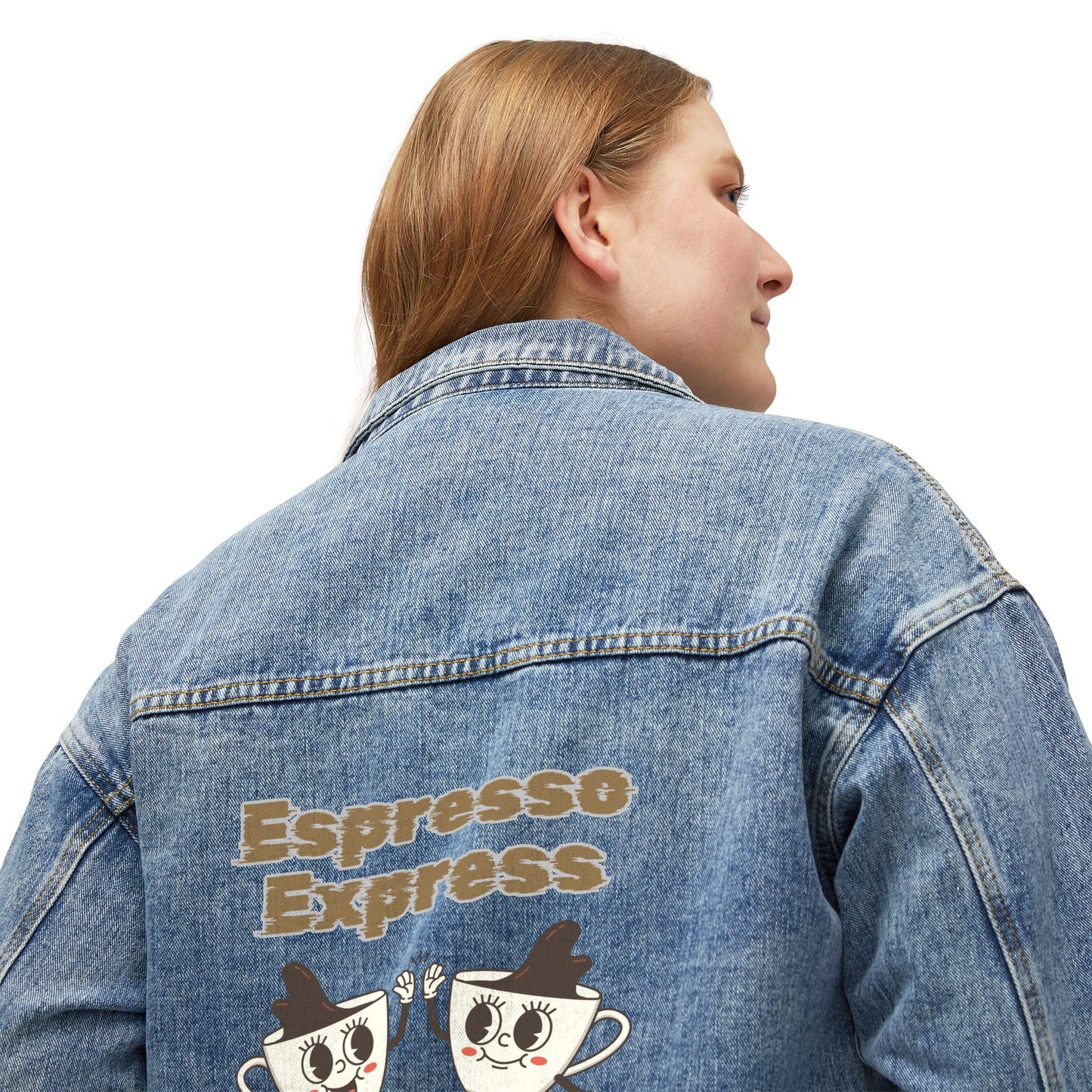⚡☕ Espresso Express Denim Jacket USA | Retro Coffee Lover Women’s Jean Jacket