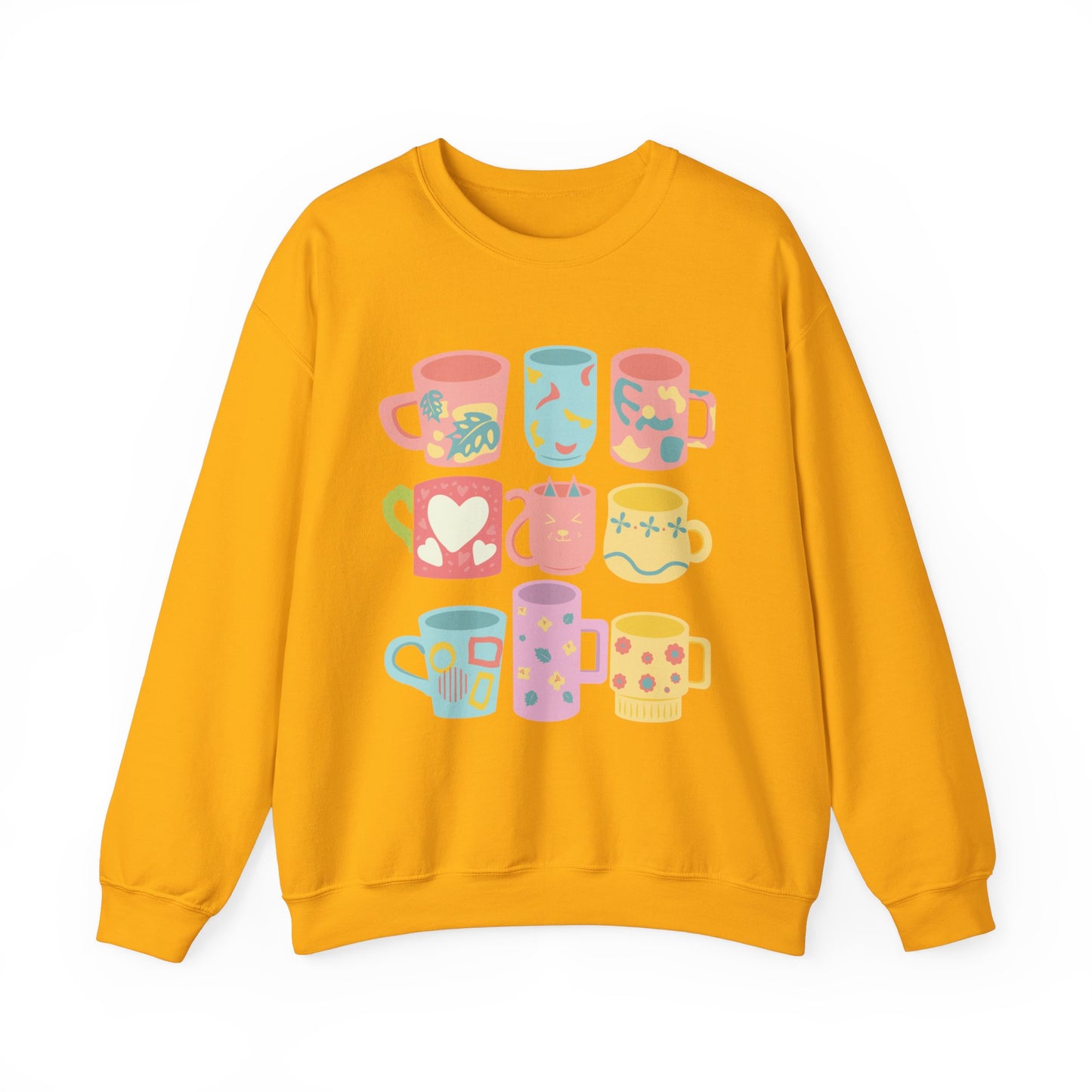 ☕ Pastel Coffee Mugs Sweatshirt USA | Colorful Unisex Sweater for Coffee Lovers