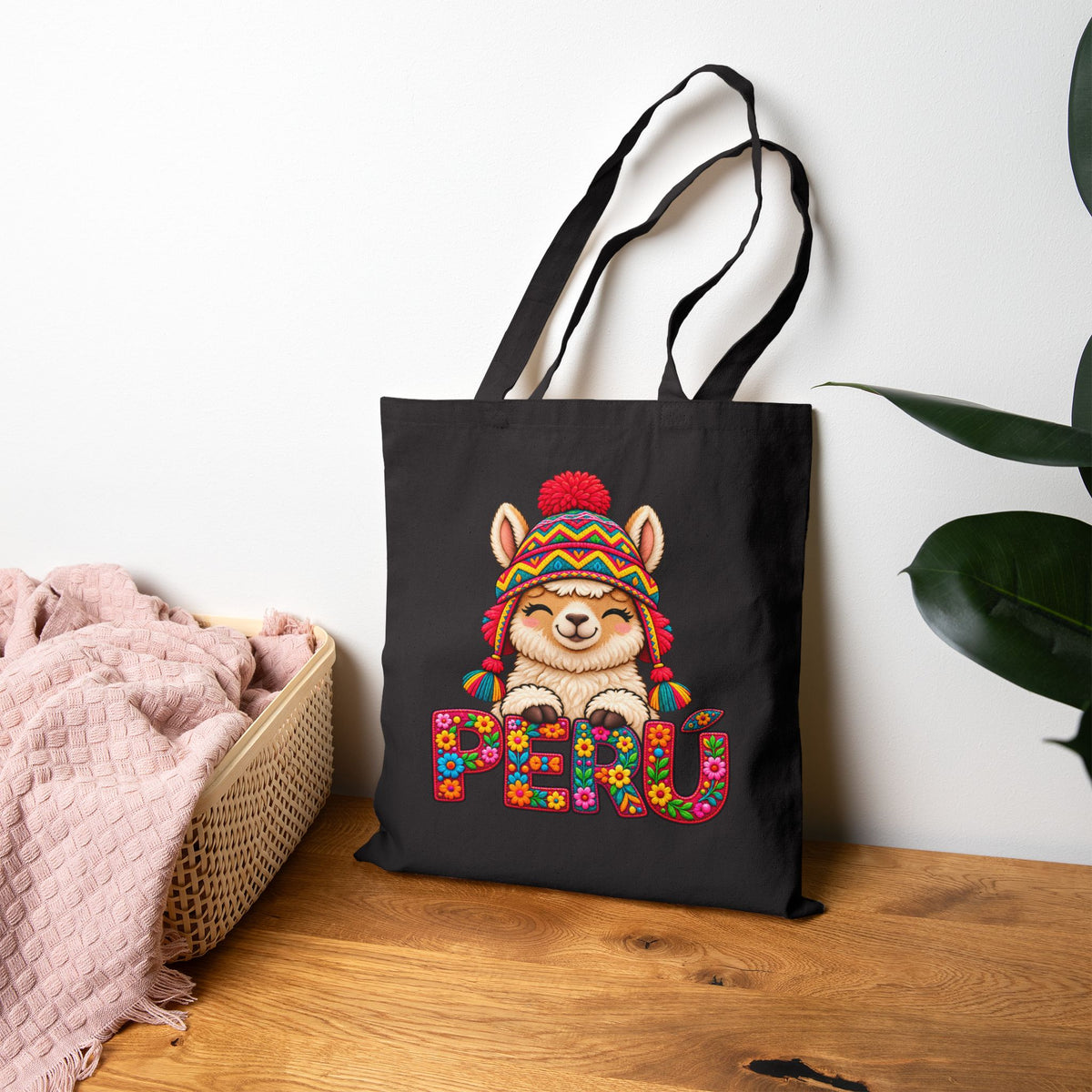 Best Floral Llama Peru Tote Bag - Cute Chullo Canvas Gift
