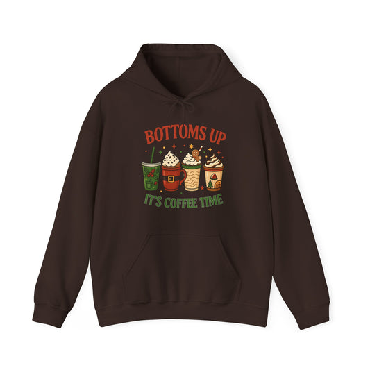 Bottoms Up Coffee Time Hoodie USA ☕ – Unisex Hoodie for Coffee Lovers