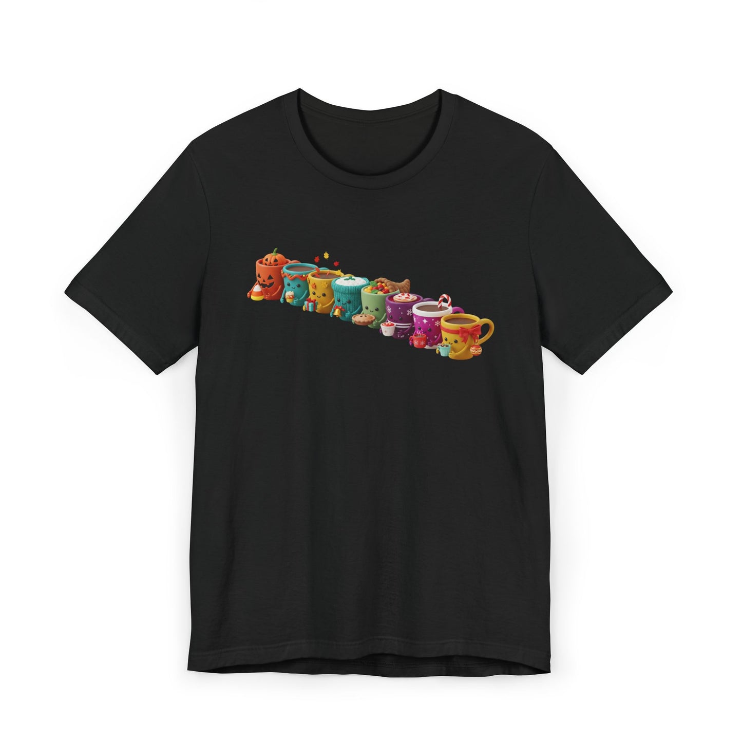 ☕🎉 Festive Coffee Cups Parade T-Shirt USA | Holiday Coffee Tee