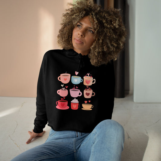 Best Coffee Cropped Hoodie "Coffee Mugs Hearts"