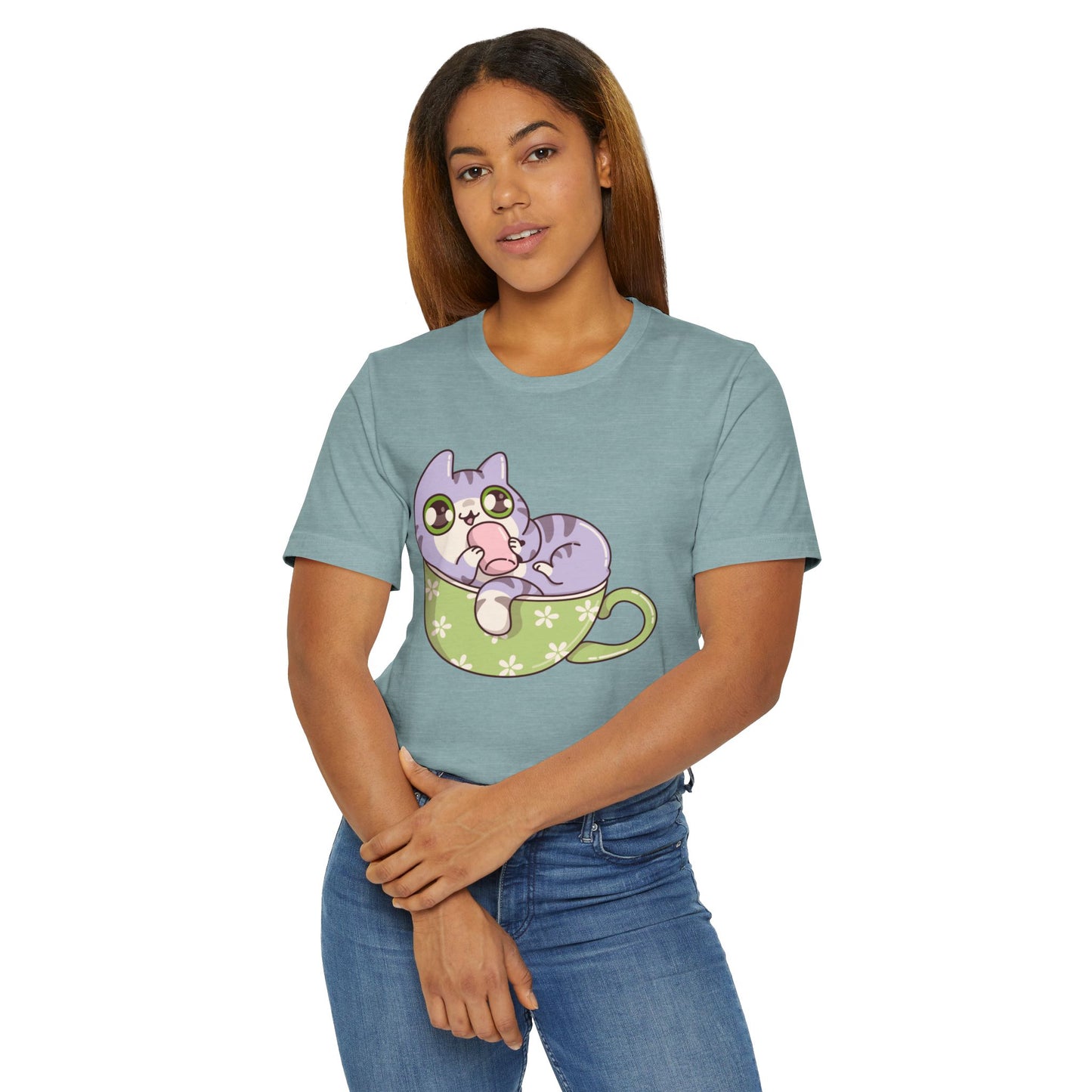 Cat in a Teacup T-Shirt – Cute Cartoon Kitty Coffee Cup Graphic Tee for Cat & Coffee Lovers (USA Only)