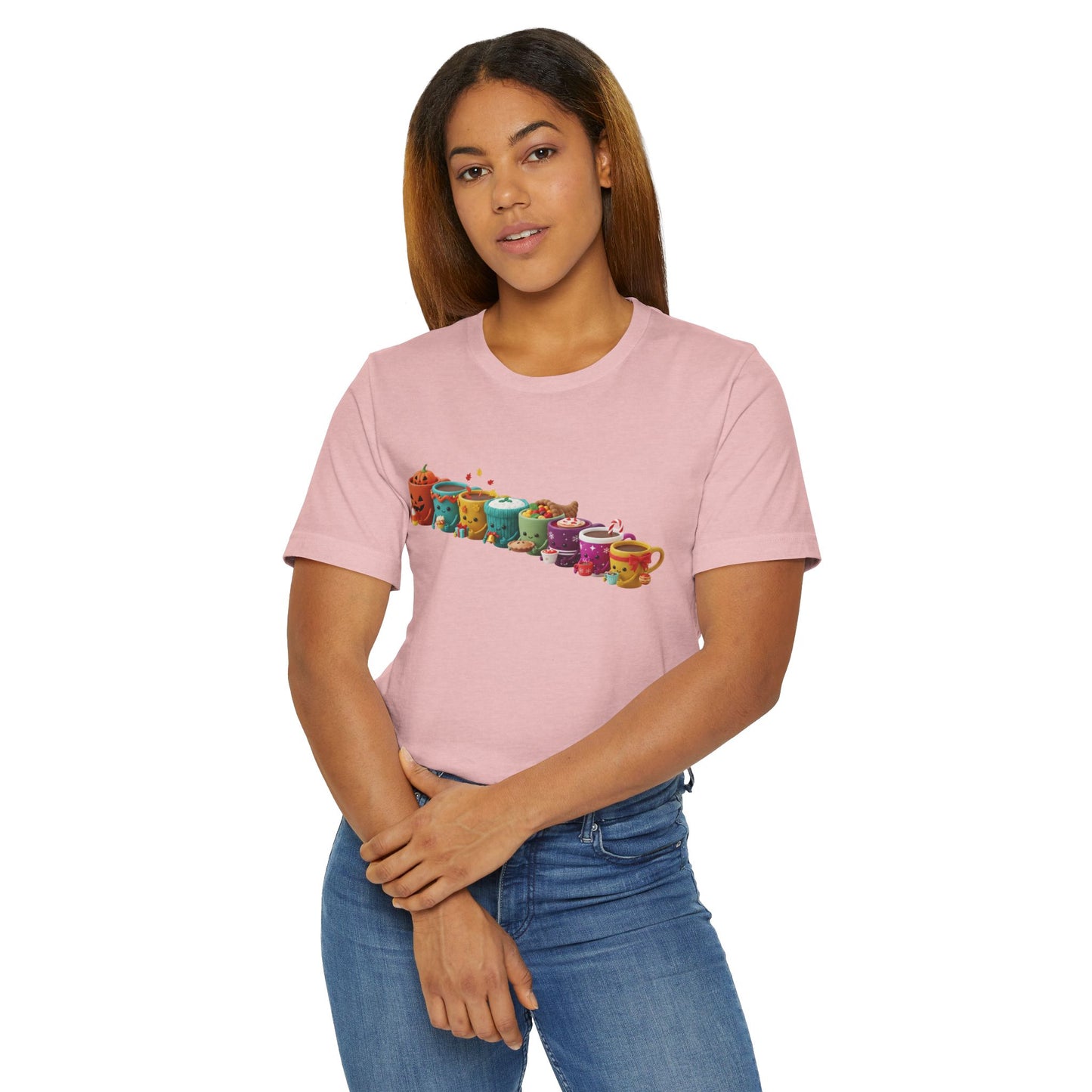 ☕🎉 Festive Coffee Cups Parade T-Shirt USA | Holiday Coffee Tee
