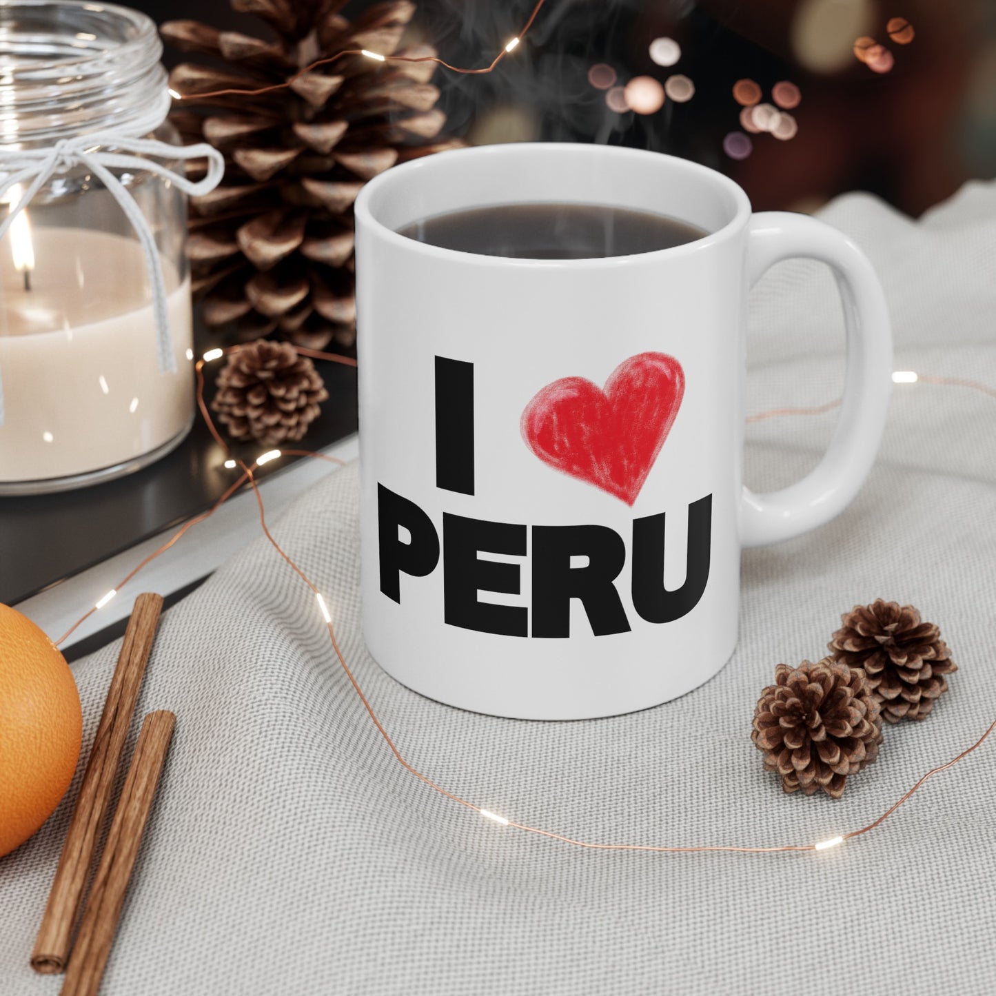 Best Peruvian Ceramic Coffee Mug, (11oz, 15oz) "I Love Peru"